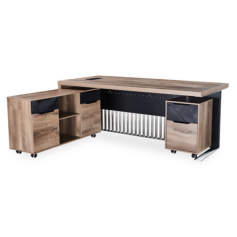 AFTAN 120cm Credenza Cabinet - Warm Oak & Black Finish for Living Room, Dining Room, or Home Office Storage