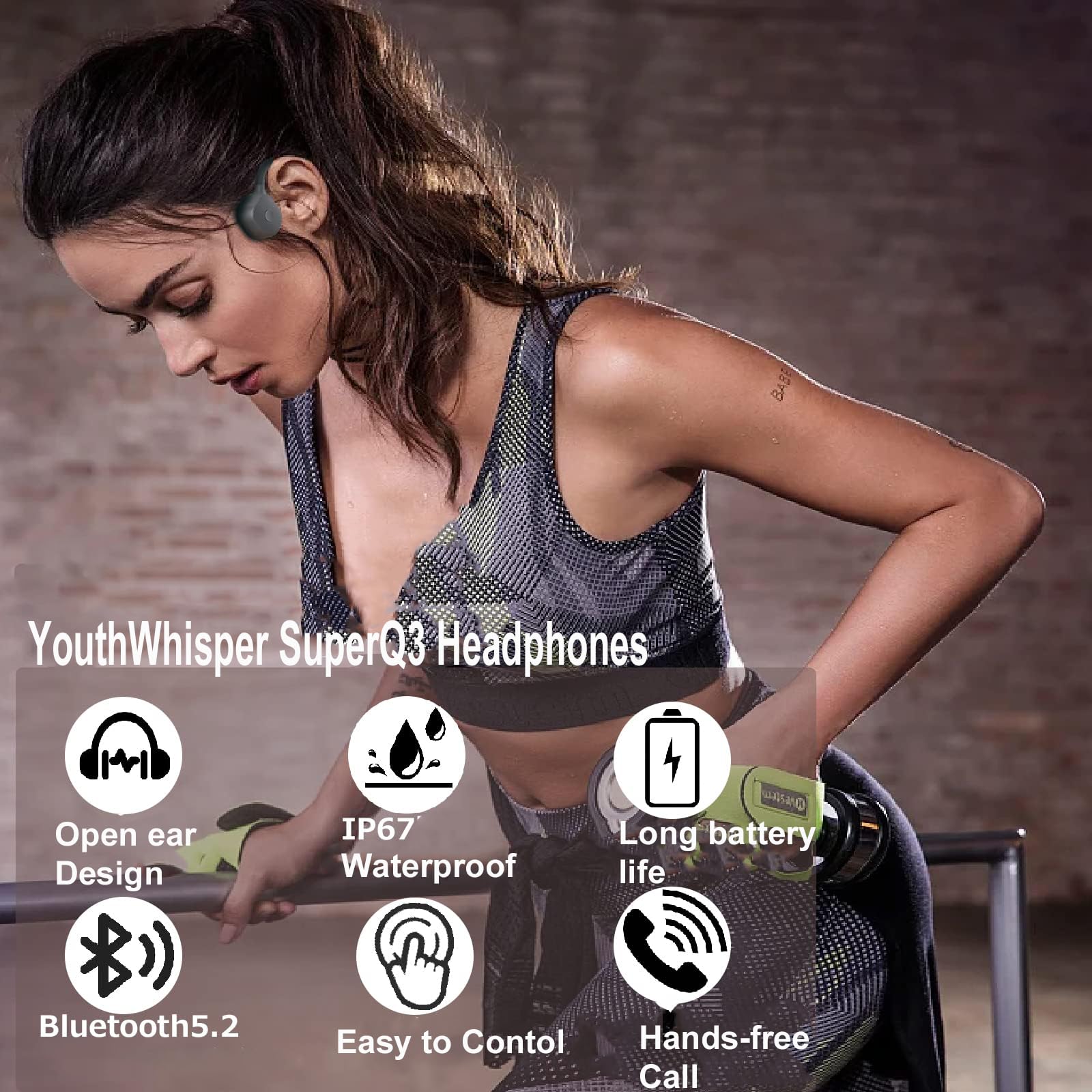 Wireless Bone Conduction Headphones Bluetooth 5.2 - Open Ear Headphones with Noise Canceling Microphones, QCC3024 Chip, IP67 Waterproof, Multi-Point Pairing & Fast Charging - Perfect for Running, Cycling & Outdoor Sports