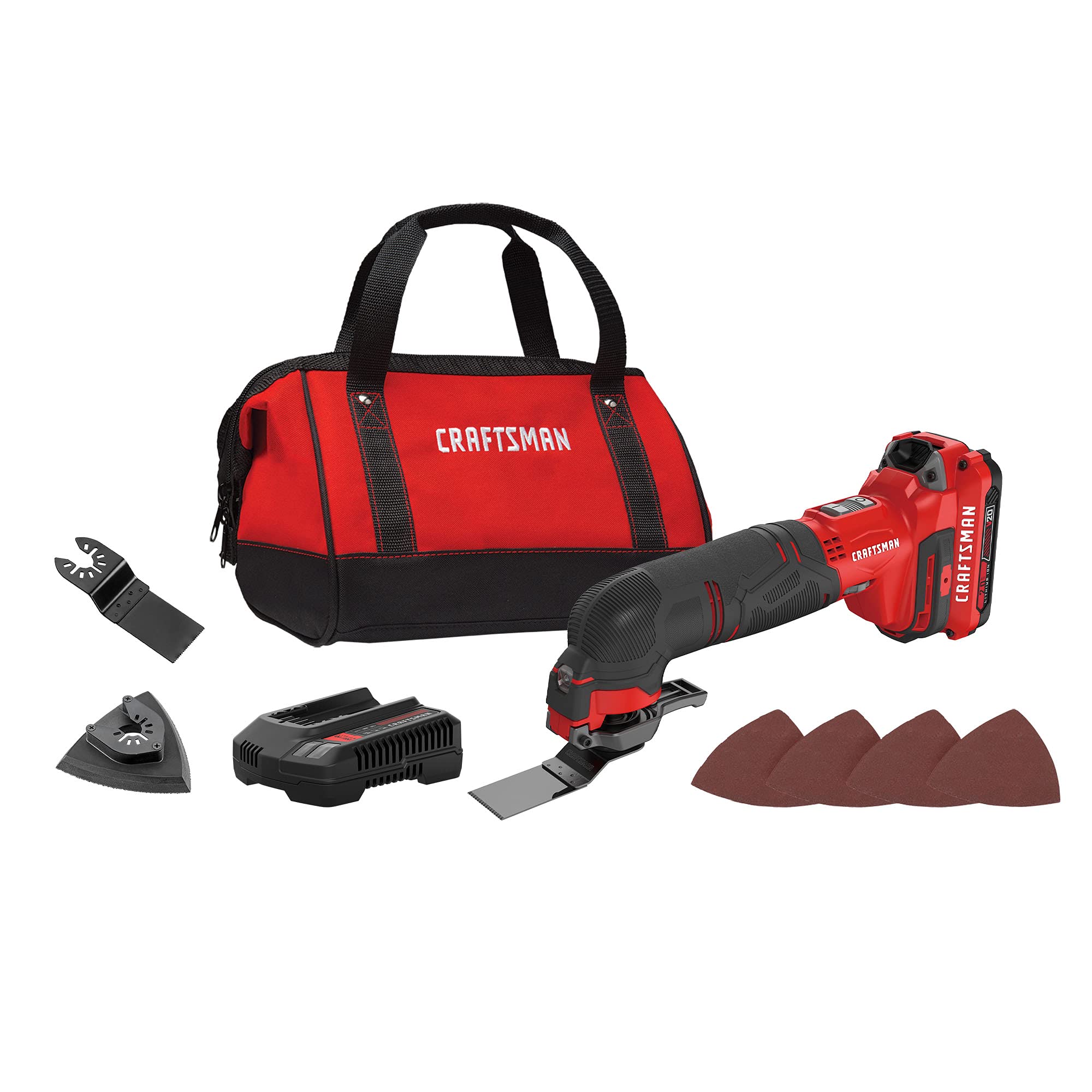 CRAFTSMAN V20 Cordless Oscillating Multi-Tool Kit with 12 Accessories - Blades, Sandpaper, Battery & Charger Included (CMCE501D1) - Perfect for DIY Projects, Woodworking, Home Repairs & Renovations