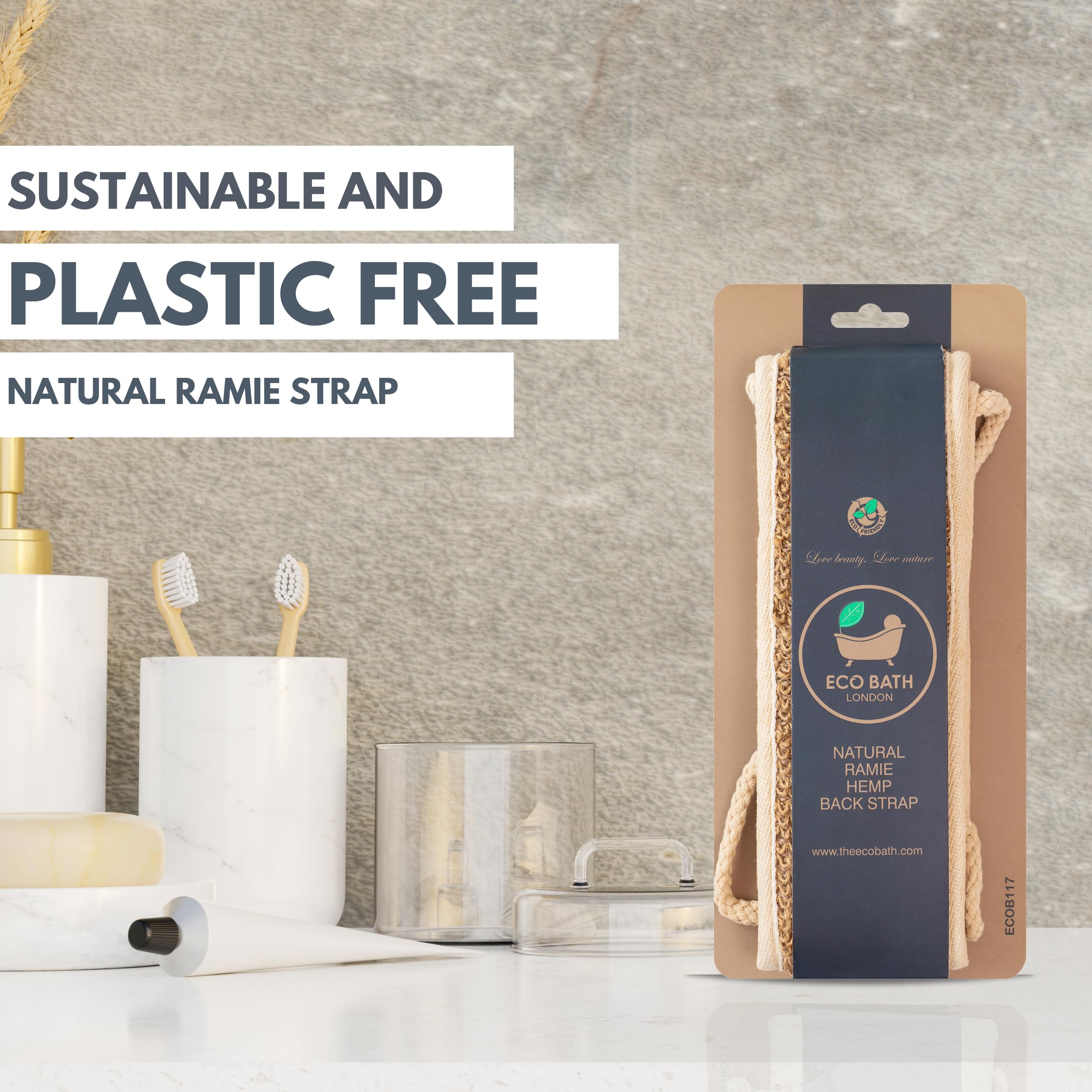 Eco Bath London Natural Ramie Back Strap - Exfoliating Back Scrubber with Handles, Premium Shower Bath Sponge Body Scrubber for Smooth Skin | Perfect for Spa, Home Use & Gift Giving