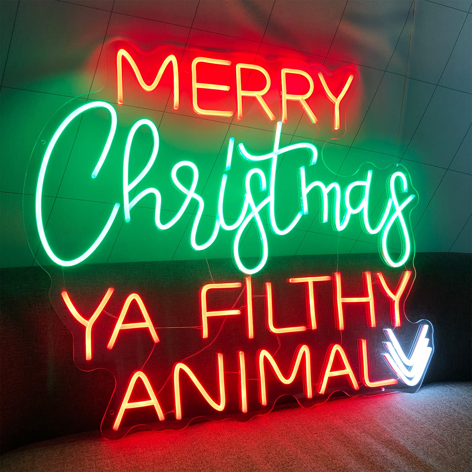 Custom Christmas Neon Signs - Adjustable Brightness LED Wall Decor for Bedroom, Bar, Party & Wedding | 19.6×16.5 Inch Acrylic Flex Light Sign in Red/Green (Perfect for Holiday Home Decor & Gift Giving)