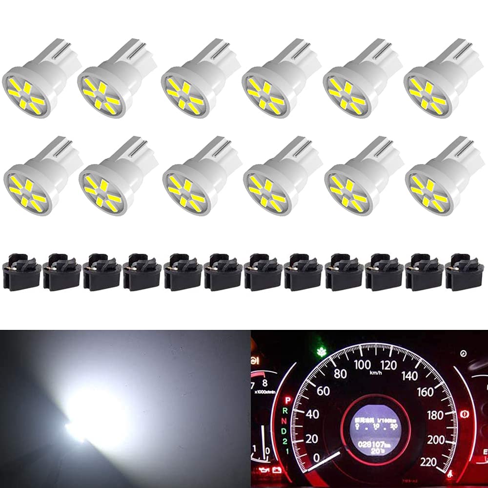 BlyilyB 12-Pack White T10 194 168 LED Bulbs with Twist Lock Socket - PC194 PC195 PC161 PC158 Compatible - Bright Dashboard Gauge Cluster Lights for Cars, Trucks & Motorcycles - Perfect for Instrument Panel & Interior Lighting Upgrades