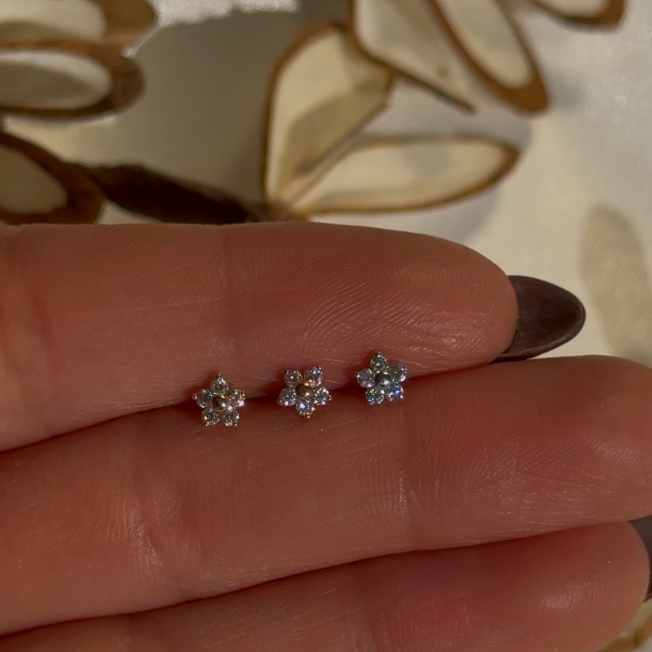14k Rose Gold Five Diamond Flower Stud Earrings for Women - Elegant Floral Flat Back Earrings for Daily Wear & Special Occasions