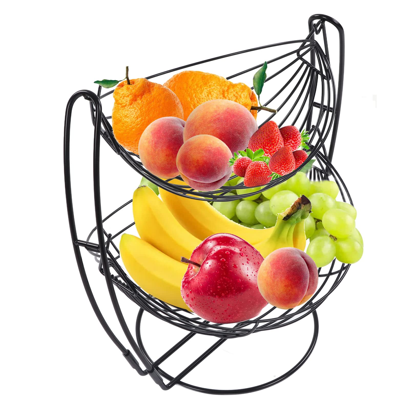 Yosoo 2-Tier Iron Fruit Basket - Hanging Hammock Storage for Kitchen, Pantry, Bathroom - Perfect for Organizing Fruits, Vegetables & Decor