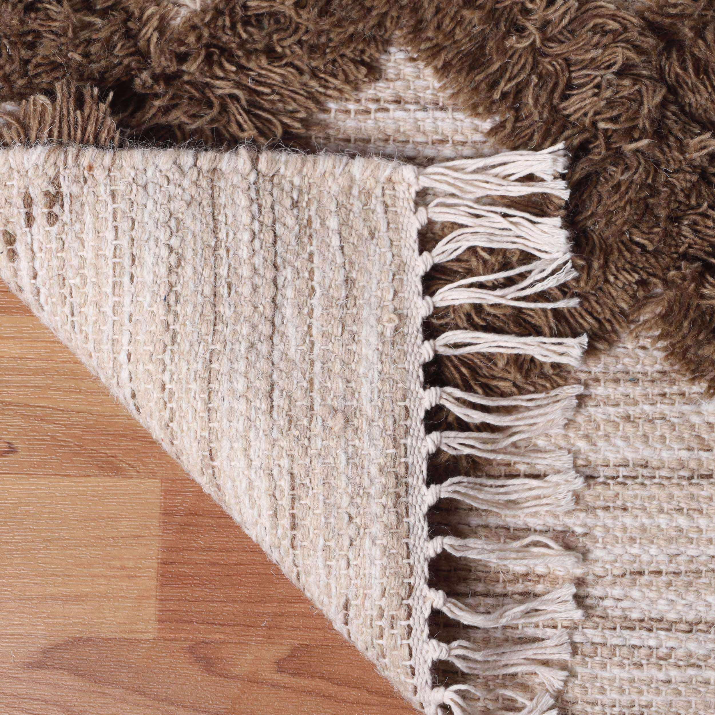 Bohemian Wool Geometric Medallion Fringe Rug - Handmade Indoor Area Carpet or Runner for Living Room, Bedroom & Boho Home Decor