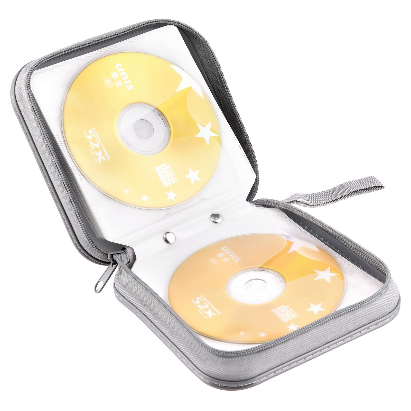 Bivisen 48 Capacity CD/DVD Storage Case Wallet Holder Binder Organizer - Portable CD DVD Case Book for Car, Home & Travel - Compact Disc Storage Solution for Music, Movies & Data (Silver)