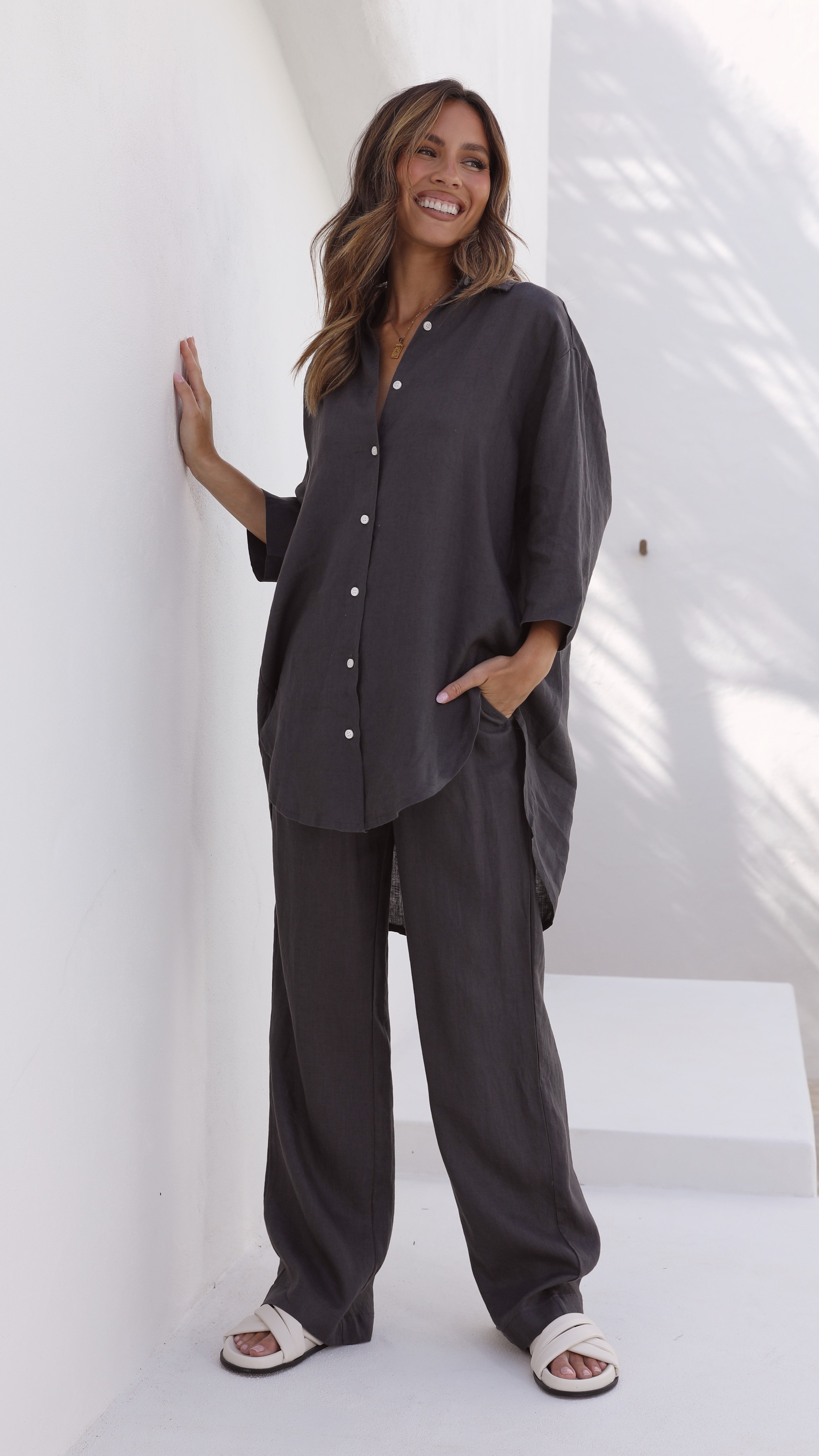 Premium Linen Lounge Pants for Women - Soft & Breathable Coal Black Comfort Pants - Perfect for Yoga, Home Relaxation & Casual Wear