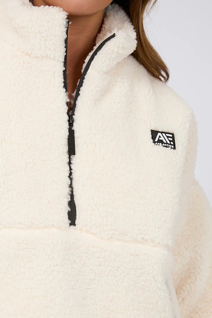 Amara Vintage White Quarter Zip Teddy Sweatshirt for Women - Cozy Fleece Pullover with Kangaroo Pocket - Perfect for Fall, Winter & Casual Outings