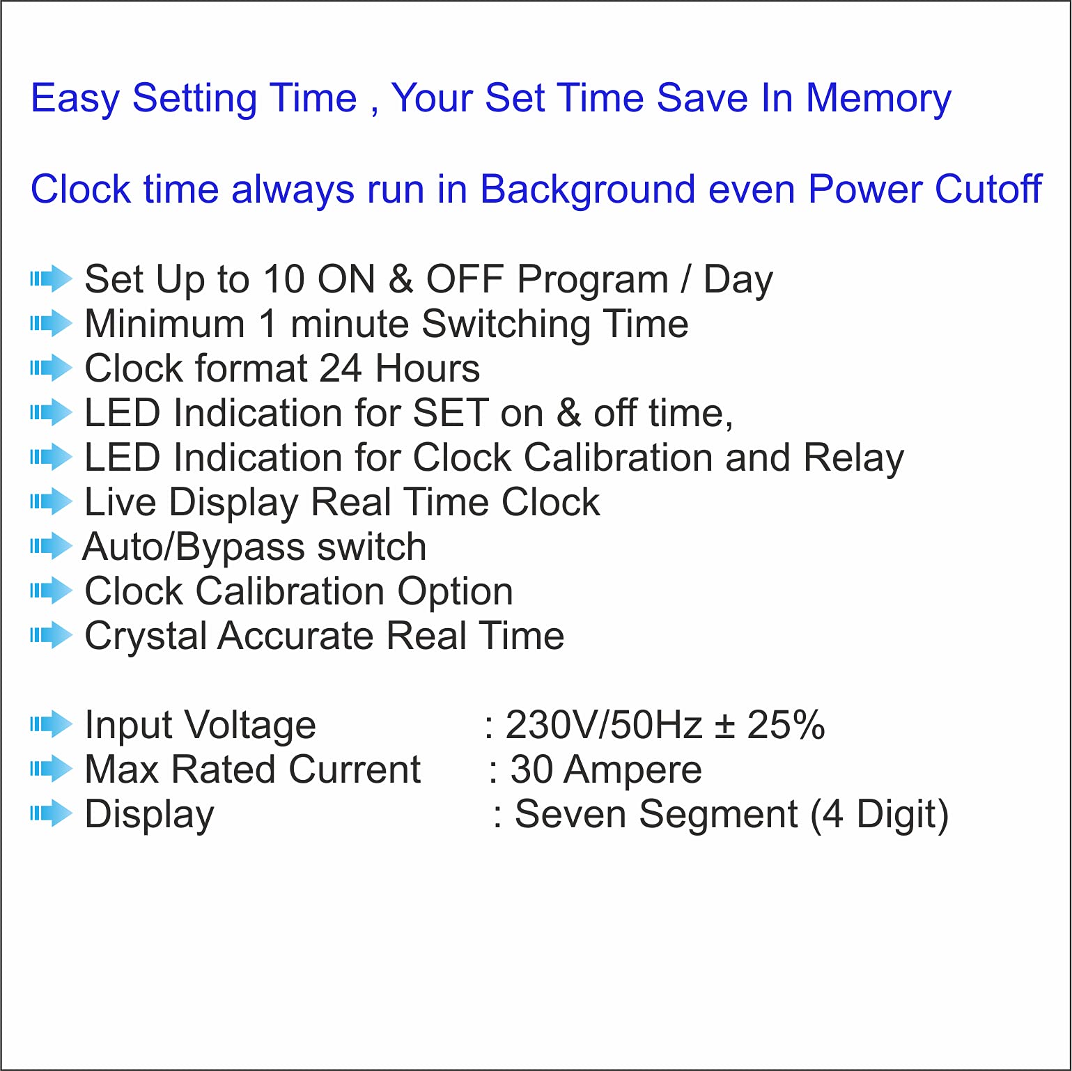 ELEQUA 30Amp 2HP Digital Timer Switch with Clock - Automatic ON/OFF for Street Lights, Sign Boards (10 Daily Programs) - Perfect for Outdoor Lighting, Commercial Signs & Home Automation