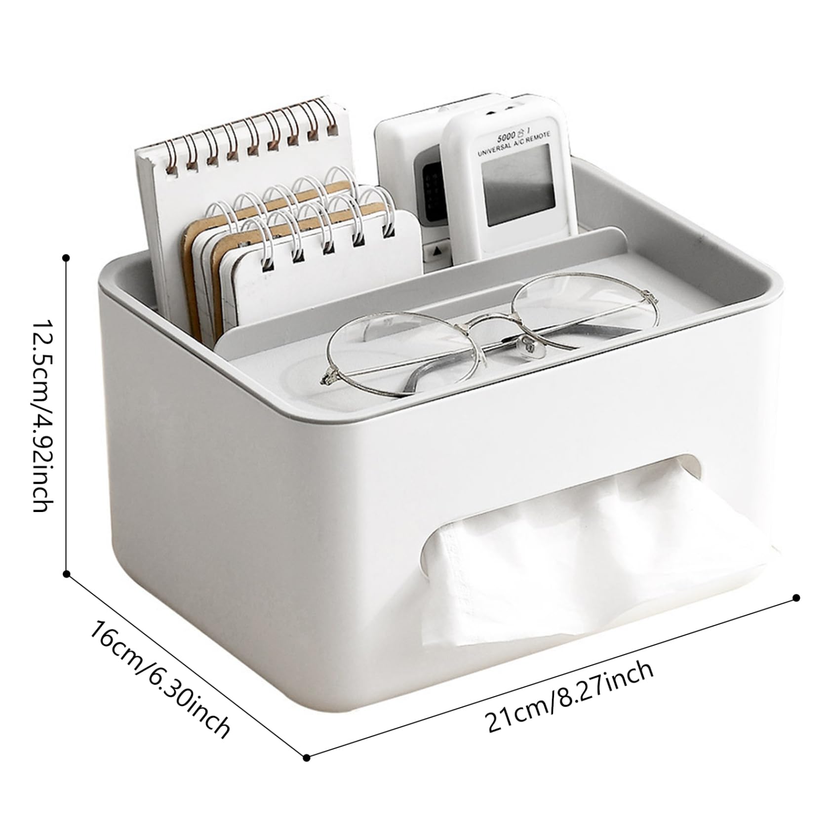 8.3x6.3x4.9 Inch Minimalist Tissue Box Holder with Remote Control & Key Organizer - Stylish Rectangle Desk Organizer for Home, Office & Living Room