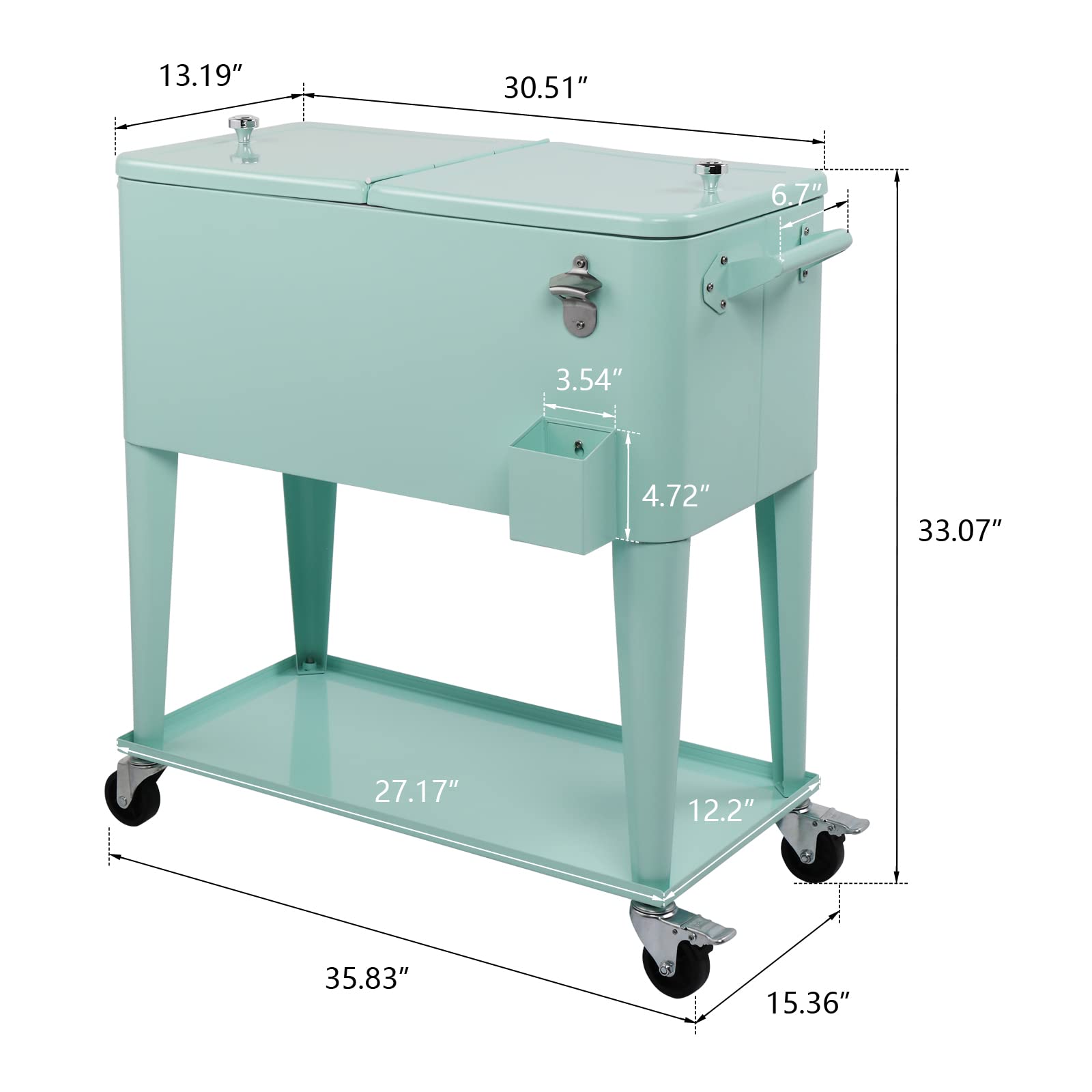 VINGLI 80 Quart Rolling Cooler with Wheels - Portable Outdoor Party Ice Chest for Drinks, Beverage Cooler Cart with Shelf, Bottle Opener & Water Pipe - Perfect for Backyard BBQs, Beach Trips, Camping and Tailgating Parties