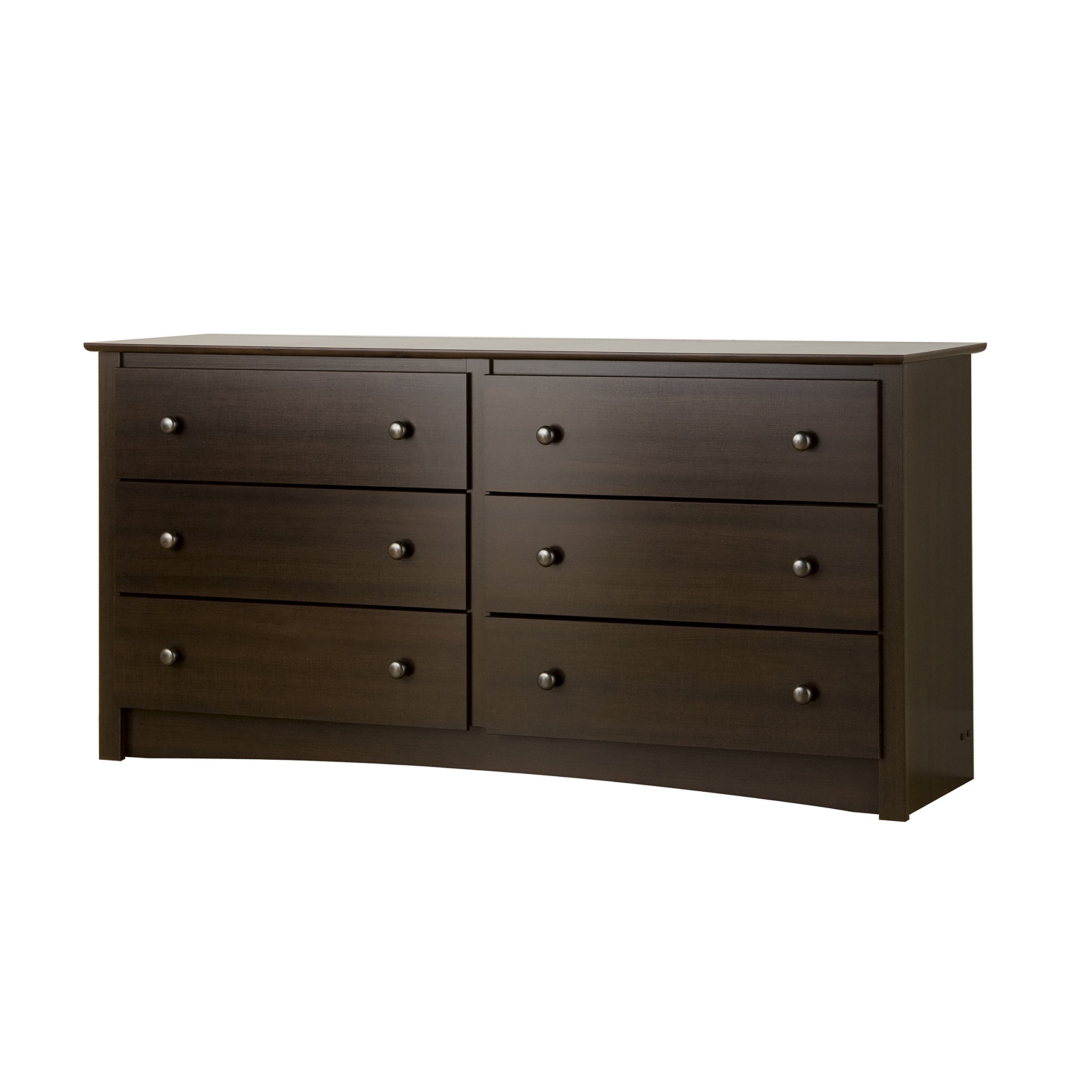 Prepac Fremont 6-Drawer Double Dresser with Nightstand - Espresso Brown Bedroom Furniture Set for Master Bedroom, Guest Room & Dorm Organization