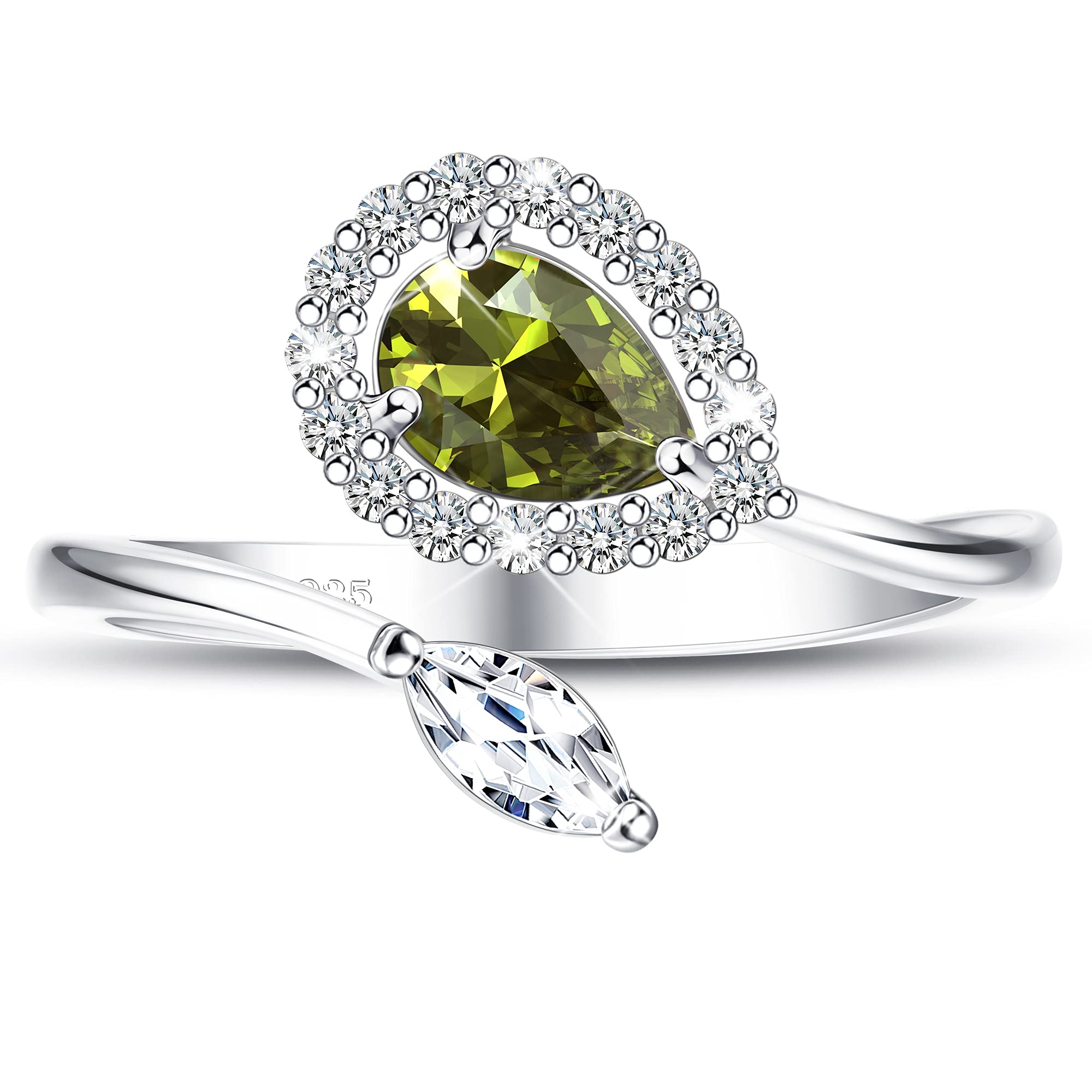 925 Sterling Silver Birthstone Rings for Women - Adjustable Teardrop CZ Engagement Rings, Mothers Day Birthday Christmas Gifts - Cubic Zirconia Open Thumb Rings for Everyday Wear & Special Occasions