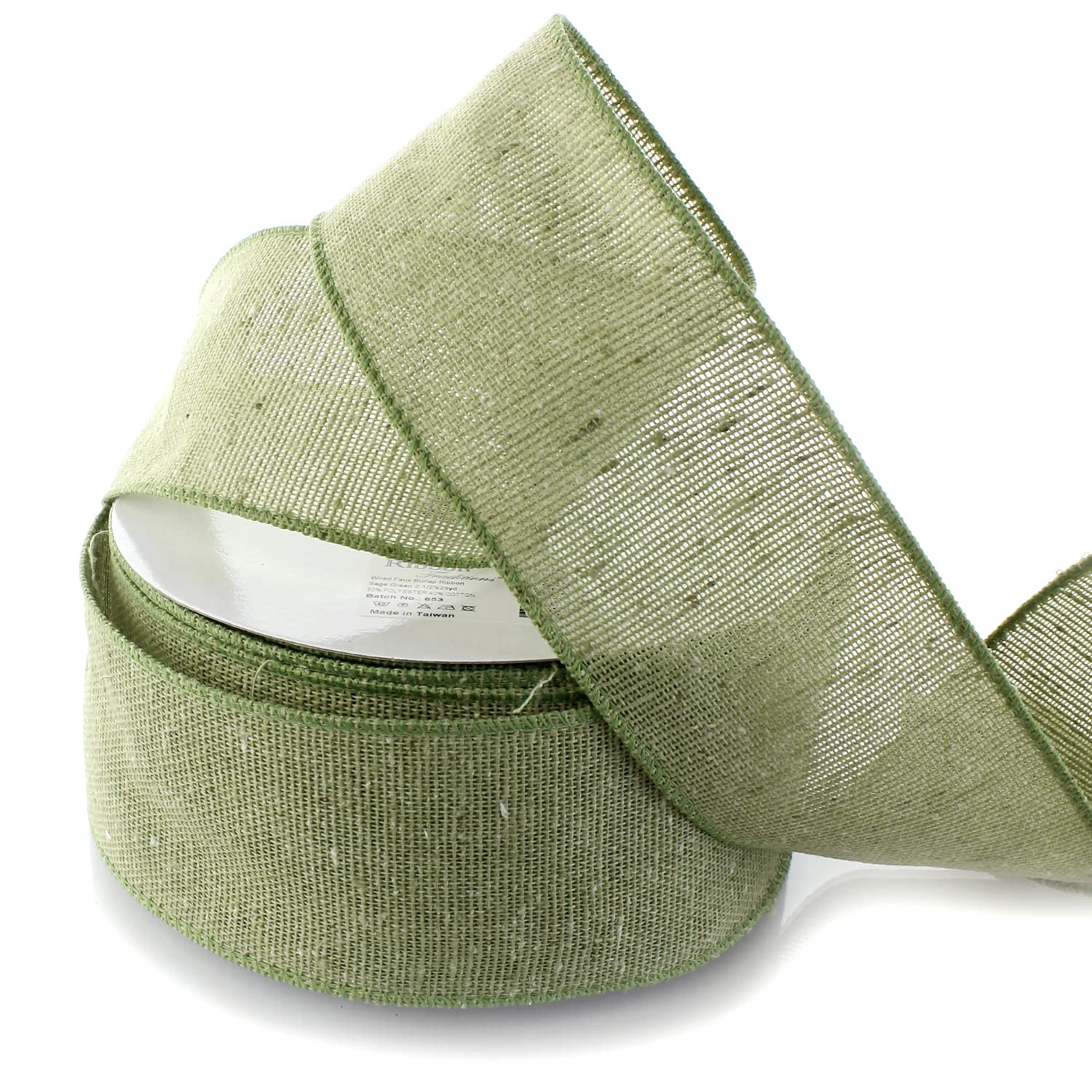 2.5 Inch Wired Burlap Ribbon - 25 Yards Sage Green (577) for Gift Wrapping, Wedding Decor & Craft Projects | Rustic DIY Home Decoration