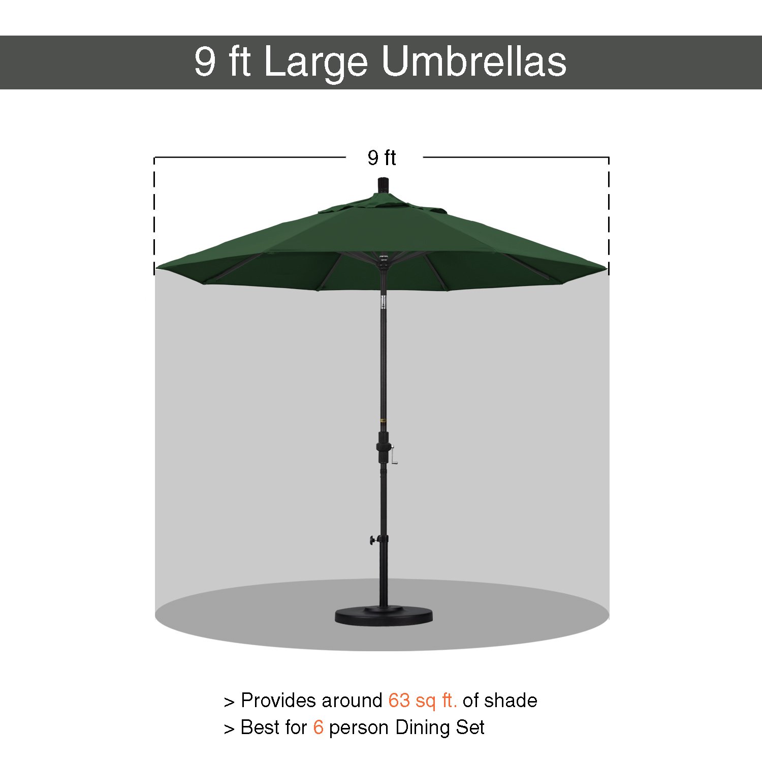 9' Round California Umbrella - Aluminum/Fiberglass Frame with Push Open Mechanism & Silver Pole - Durable Olefin Fabric - Perfect for Patio, Poolside, and Outdoor Dining Areas
