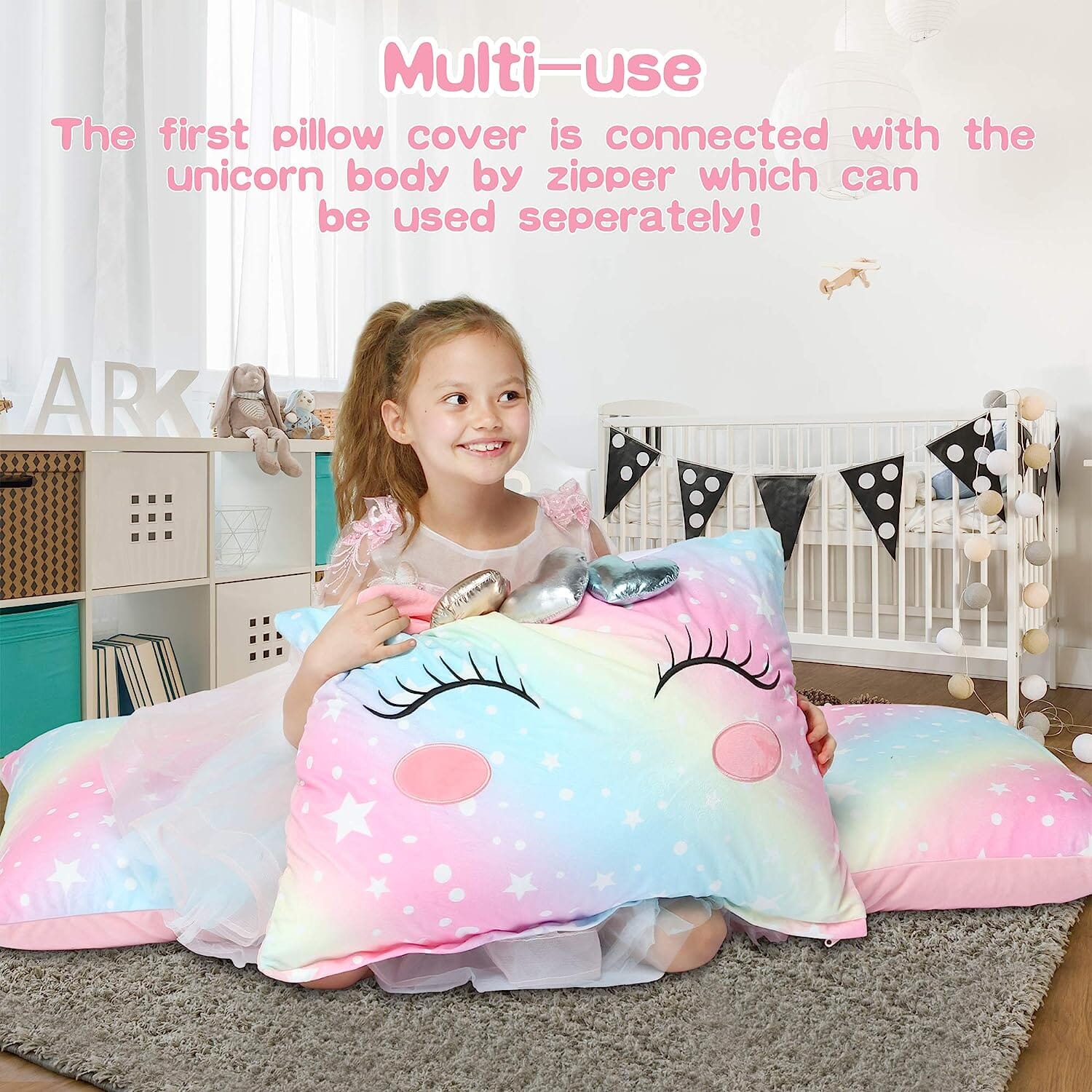 Unicorn Kids Floor Pillow - Soft Bed Seat Cover for Girls, Queen Size - Perfect for Playroom, Bedroom, and Cozy Reading Nook