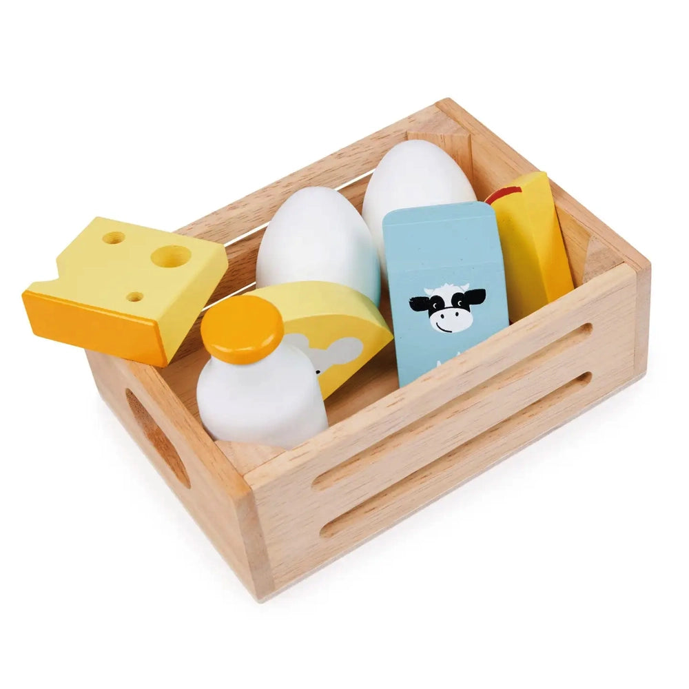Mentari Toys Wooden Dairy Crate - Vintage Milk Delivery Toy for Kids - Pretend Play, Farmhouse Decor, Nursery Storage