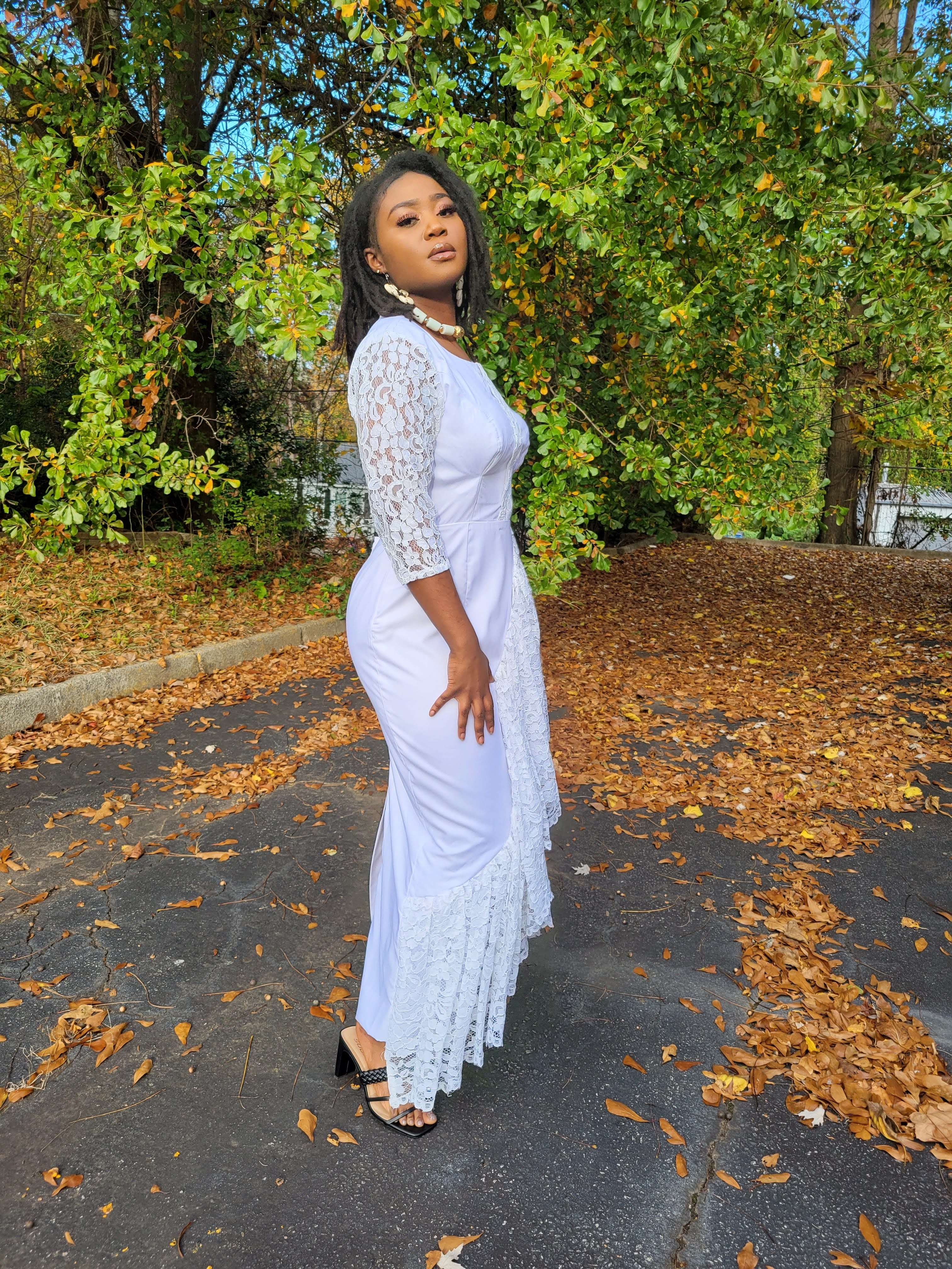 Ayabawa Elegant White African Dress with Lace Trim - Traditional Ankara Midi Dress for Women | Perfect for Weddings, Church, Parties & Cultural Events (Style DP7020)