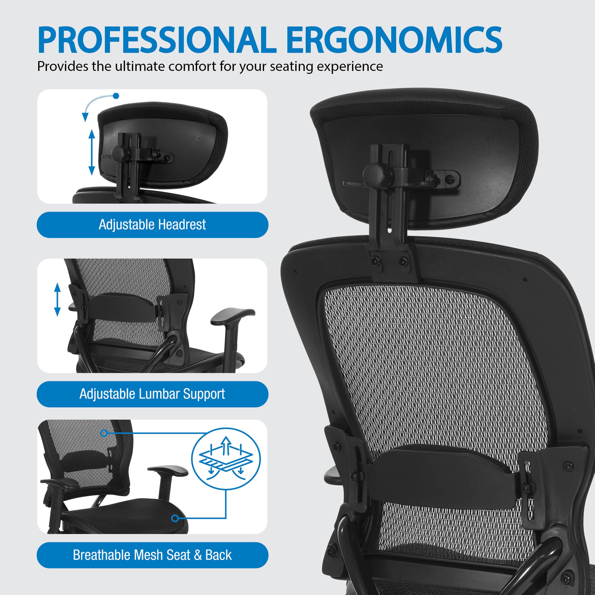 Matrex Space Seating Ergonomic Office Chair with Adjustable Headrest & Lumbar Support [27876R] - Perfect for Home Office, Gaming & Workspace Comfort