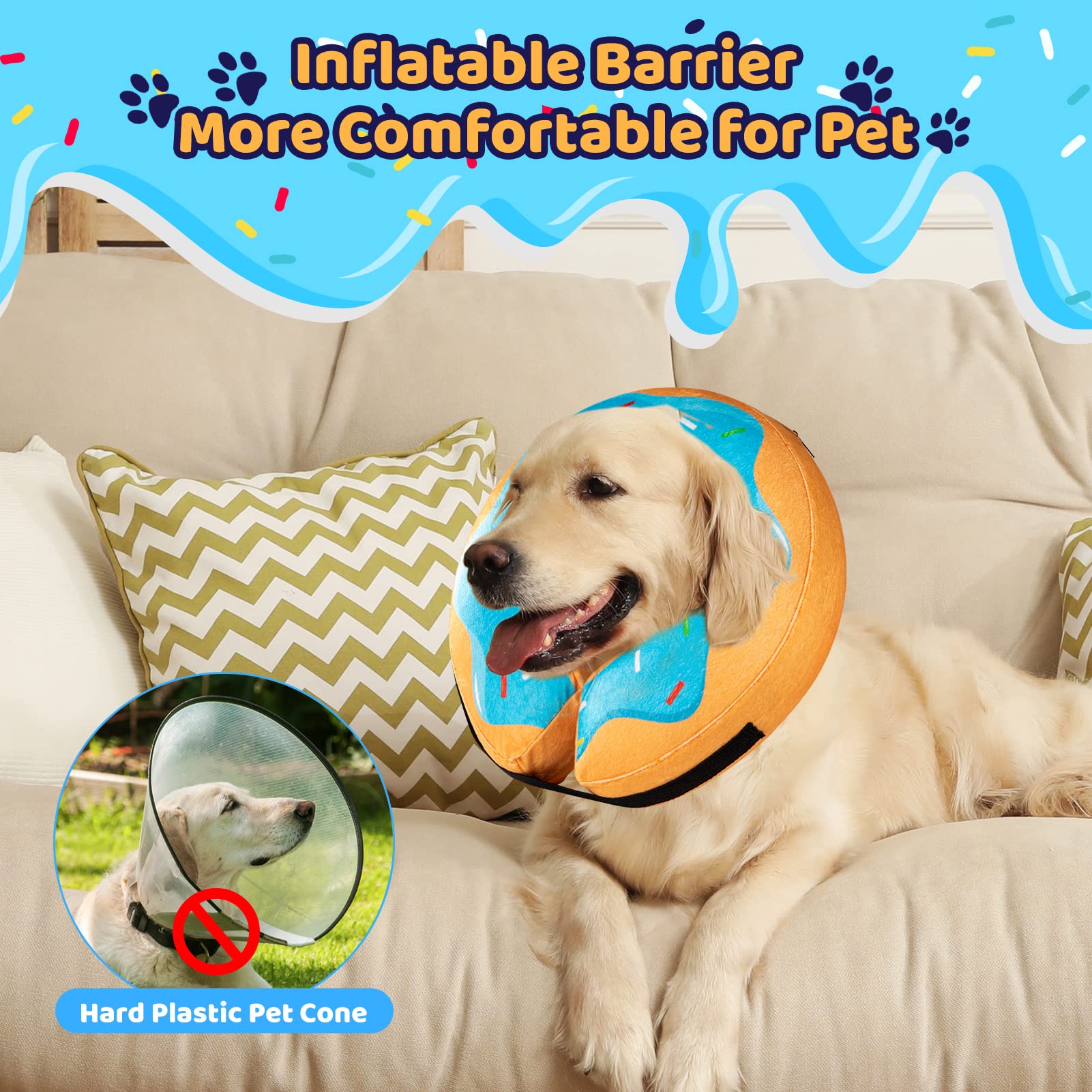 Grand Line Inflatable Donut Collar for Dogs & Cats - Soft Recovery Cone After Surgery, Protective Neck Collar for Small Medium Large Pets - No Vision Block (Blue, Large) - Perfect for Post-Surgery Care & Pet Comfort at Home
