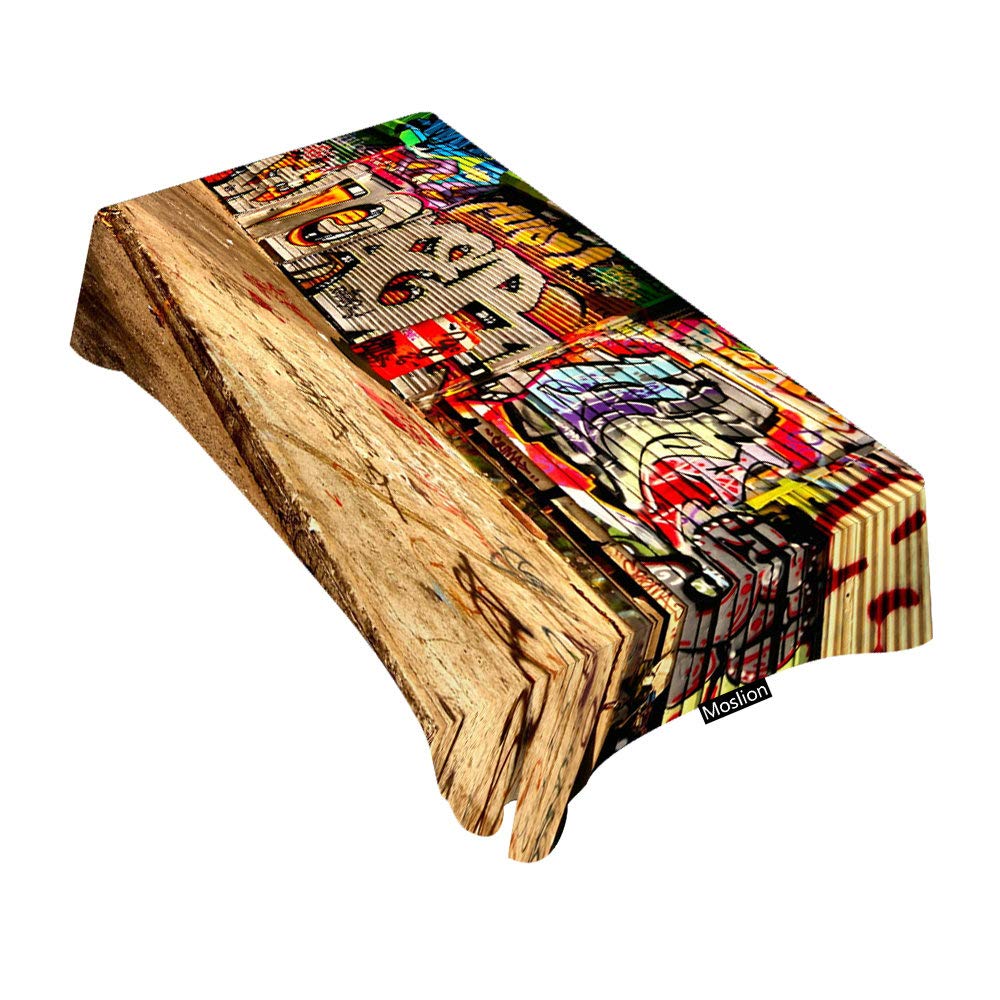Vintage Graffiti Art Tablecloth - Moslion Decorative Rectangle Table Cover 52x70 Inches for Dining, BBQ, Picnic, Coffee Table - Waterproof & Washable Party & Home Decor