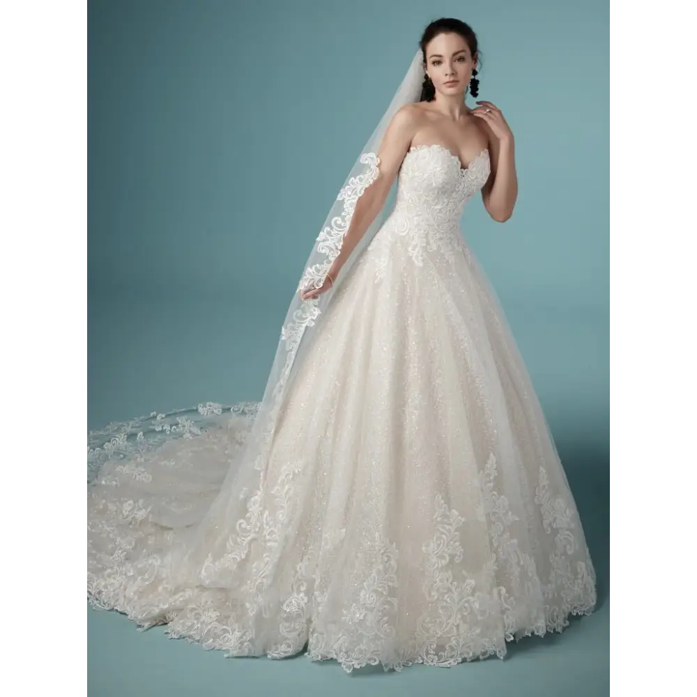 Maggie Sottero Tristyn Wedding Veil - Elegant Cathedral Length Bridal Veil with Lace Appliques for Formal Weddings & Bridal Photography
