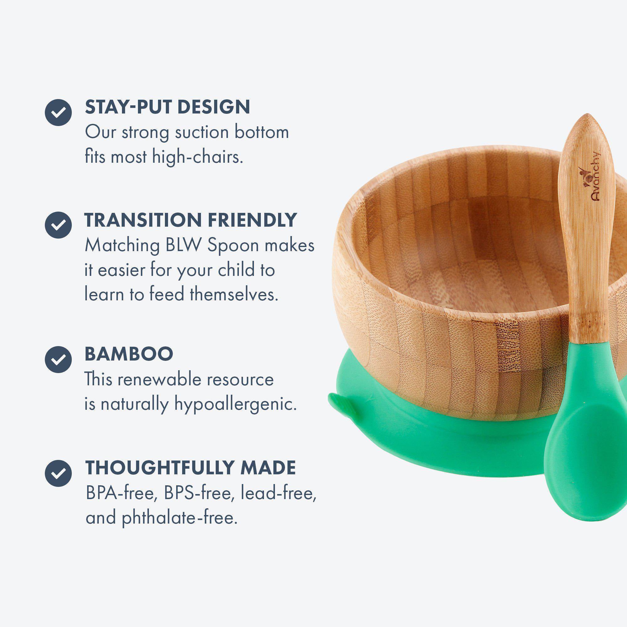 Avanchy Bamboo Suction Baby Bowl with Spoon - Eco-Friendly, Non-Slip, BPA-Free for Toddlers - Perfect for Baby-Led Weaning, Snacks & Mealtime