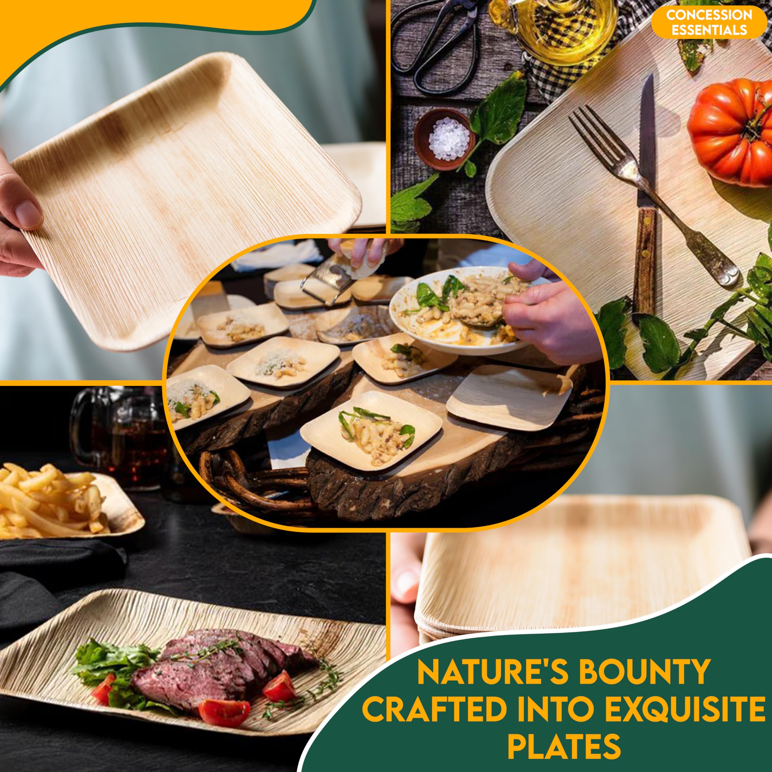 Eco-Friendly 230-Piece Party Dinnerware Set - 50 Palm Leaf Plates, 60 Wood Forks, 60 Knives, 60 Spoons | 6