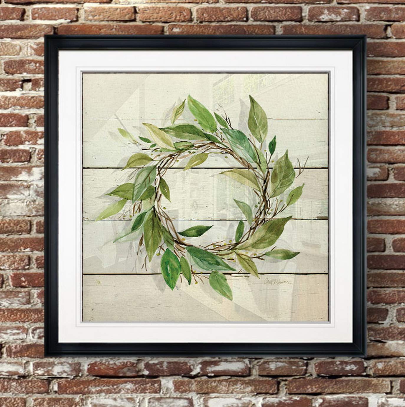 Carol Robinson Bay Leaf Wreath Painting - Framed Giclee Canvas Wall Art Print on Wood - Modern Home Decor for Living Room, Bedroom & Office