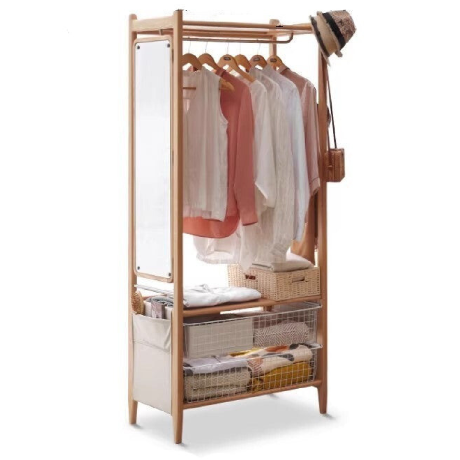 Premium Oak Solid Wood Coat Rack with Integrated Hooks - Perfect for Entryway, Bedroom & Closet Organization
