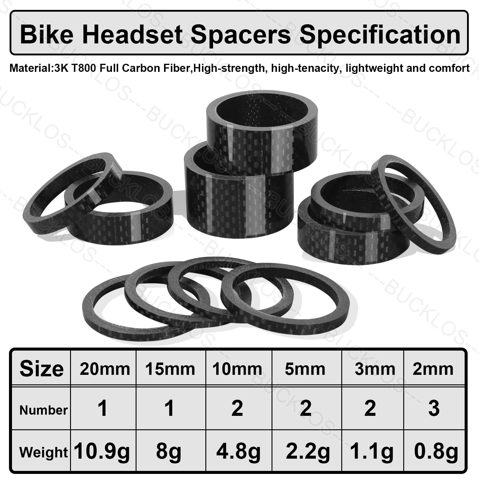 BUCKLOS 11PCS Bike Headset Spacers - 1-1/8