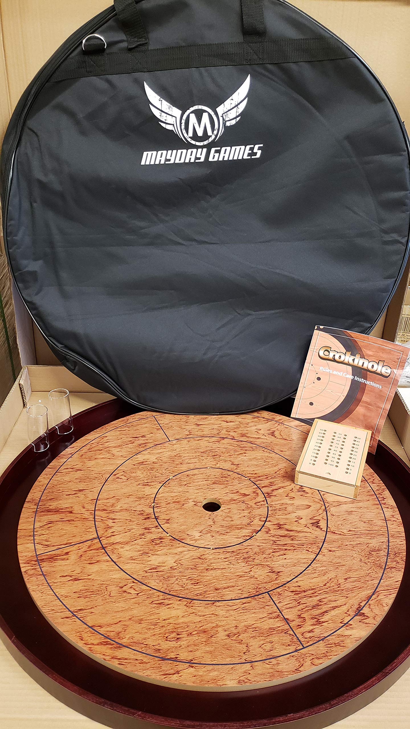 Premium MayDay Crokinole Tournament Size Board with Rosewood Finish & Durable Black Carry Case – Perfect for Family Game Nights, Competitive Play, and Travel Entertainment
