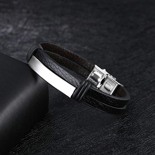 Personalized Black Leather Bracelet for Men & Women - Custom Engraved ID Bracelet - 7.6 Inch Adjustable Wristband - Perfect Gift for Dad, Father's Day, Anniversary & Special Occasions - Great for Everyday Wear, Outdoor Activities & Formal Events