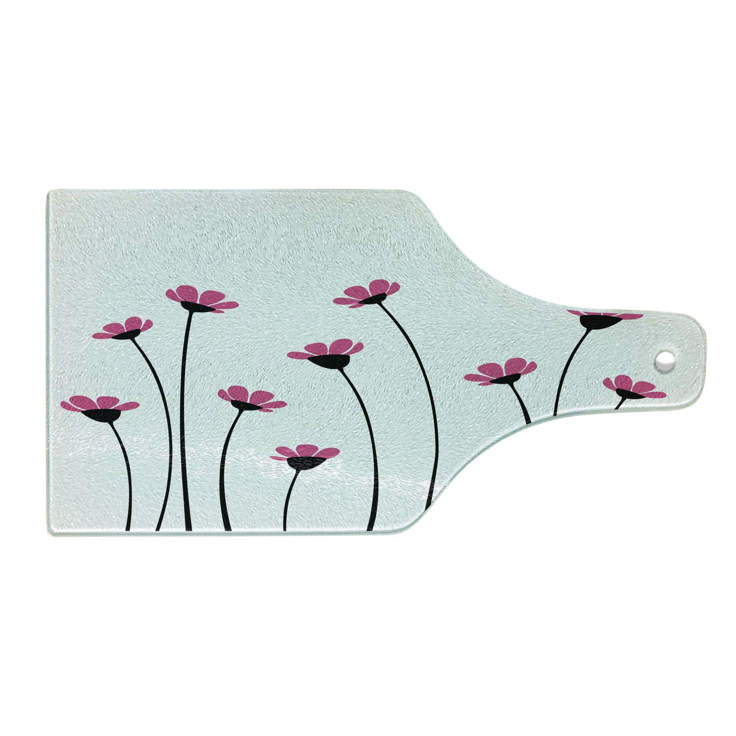 Ambesonne Floral Glass Cutting Board - Pink Daisy Blossom Design, Tempered Glass Serving Board with Wine Bottle Shape, Nature Inspired Kitchen Decor for Cheese, Charcuterie & Entertaining (Pink, Black, White)