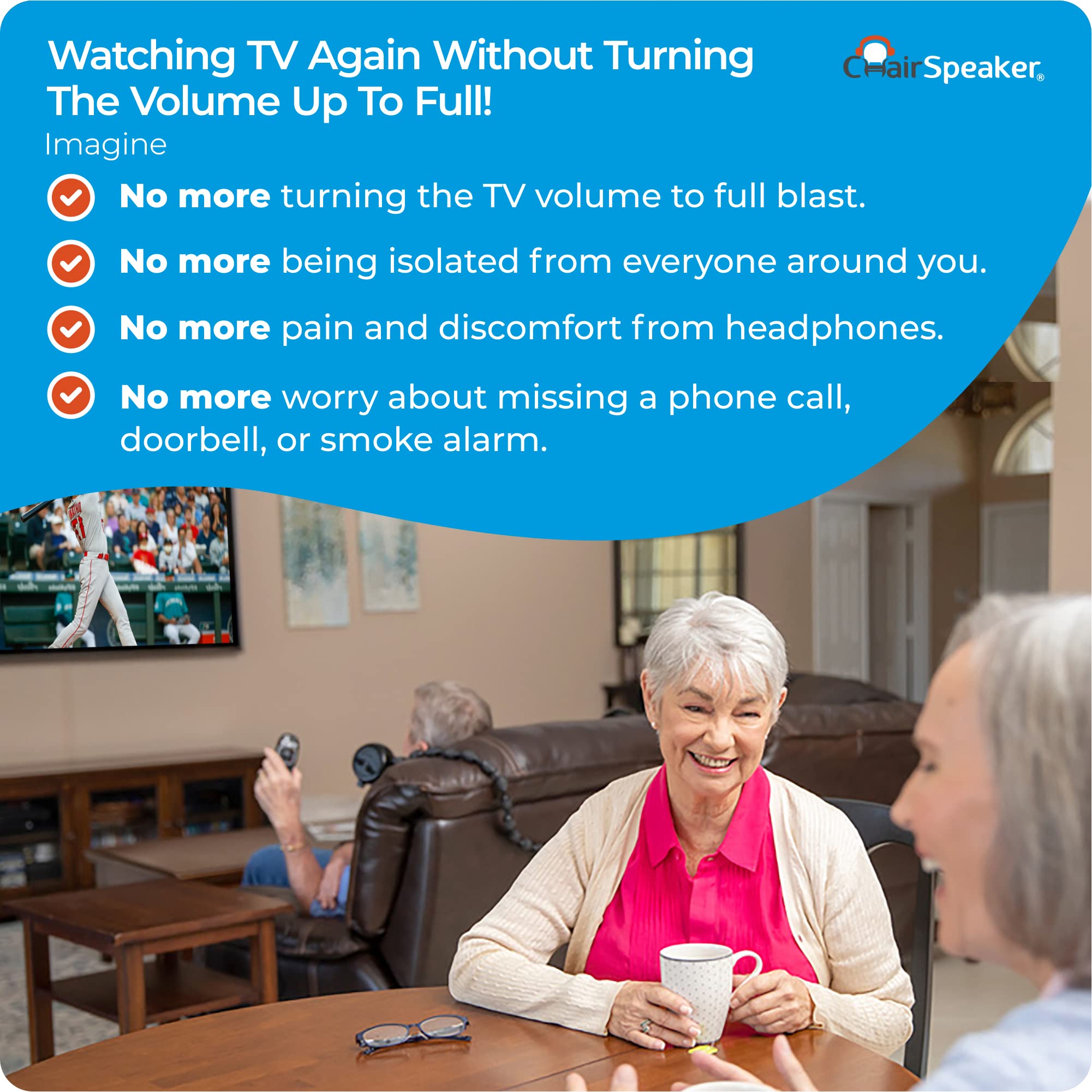 CS3 Wireless TV Speakers for Hearing Impaired - Voice Enhancing Headphones with Near-Ear Clarity | Compatible with Most Smart TVs & Streaming Devices (Netflix, Hulu) | Perfect for Elderly & Home Theater Use