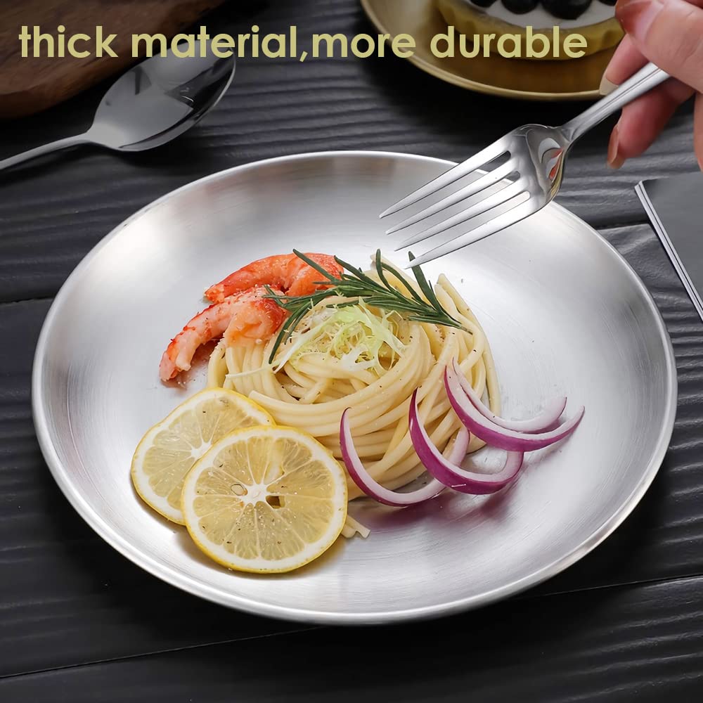 2 Pack 6.7 Inch (17cm) Stainless Steel Round Plates - Silver Metal Dinner Dishes for Camping, Outdoor Picnics, BBQ Parties & Home Dining - Durable & Lightweight