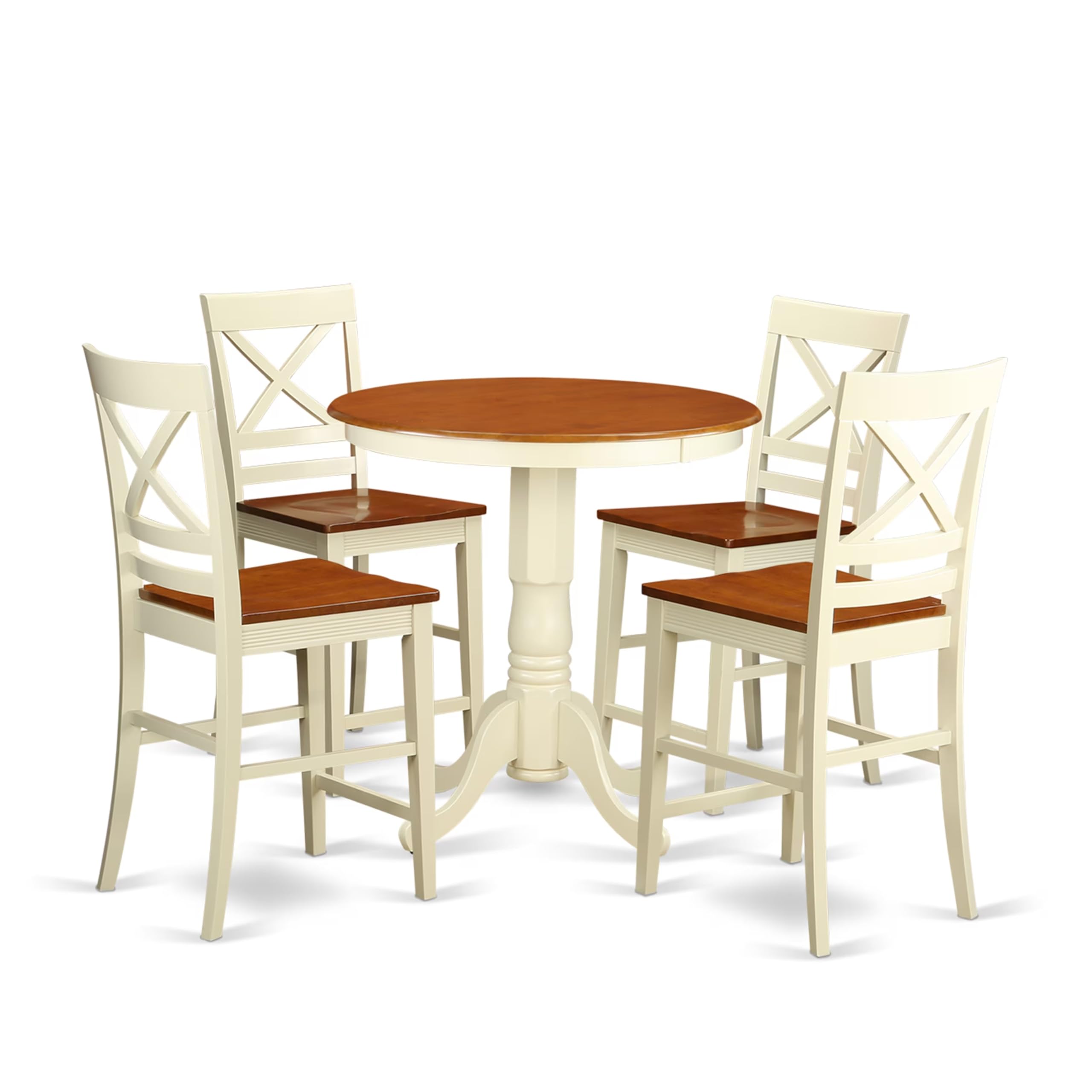 East West Furniture 5-Piece Kitchen Counter Set - Round Dining Table with Pedestal Base & 4 Chairs, 30x30 Inch, Buttermilk & Cherry - Perfect for Small Kitchens, Breakfast Nooks & Cozy Dining Spaces