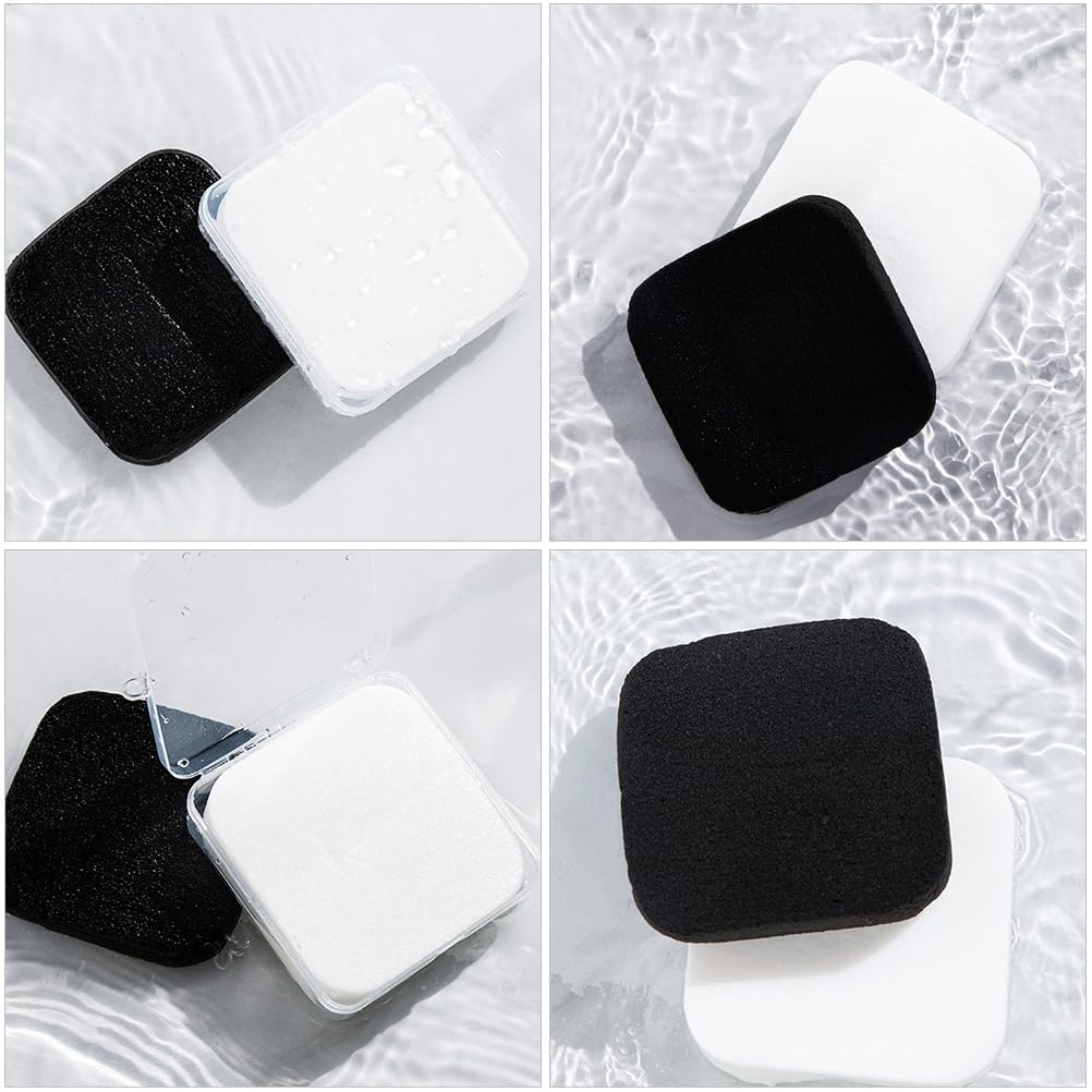 EXCEART Charcoal Facial Cleansing Sponge 2-Pack | Deep Cleaning & Exfoliating Face Puff with Makeup Remover Box | Thick Washable Facial Scrubber for Daily Skincare & Makeup Removal (Black)