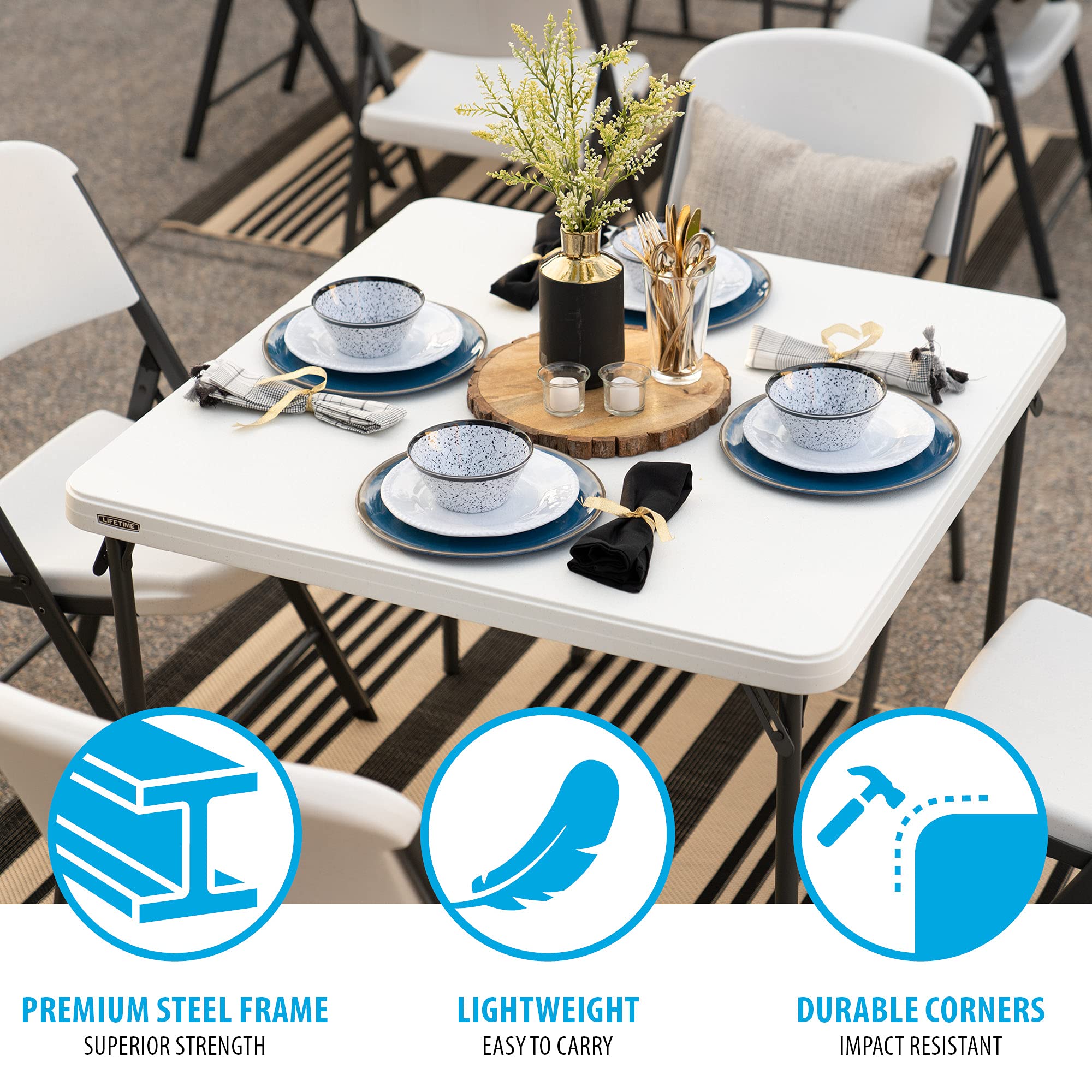 Lifetime 80783 37-Inch Commercial Grade Square Folding Card Table - White Granite Finish | Durable & Sturdy for Parties, Game Nights, and Events