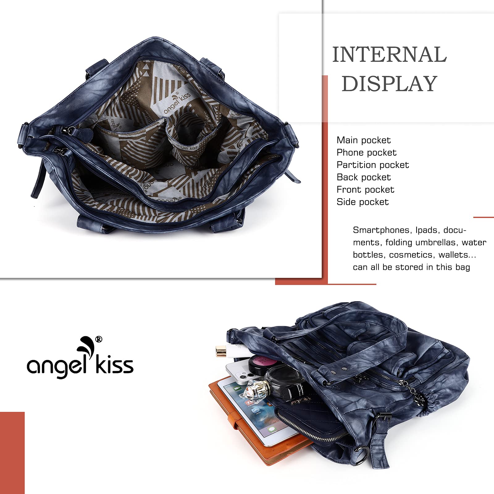 Angel Kiss Women's PU Leather Shoulder Bag - Stylish Tote for Work & Travel