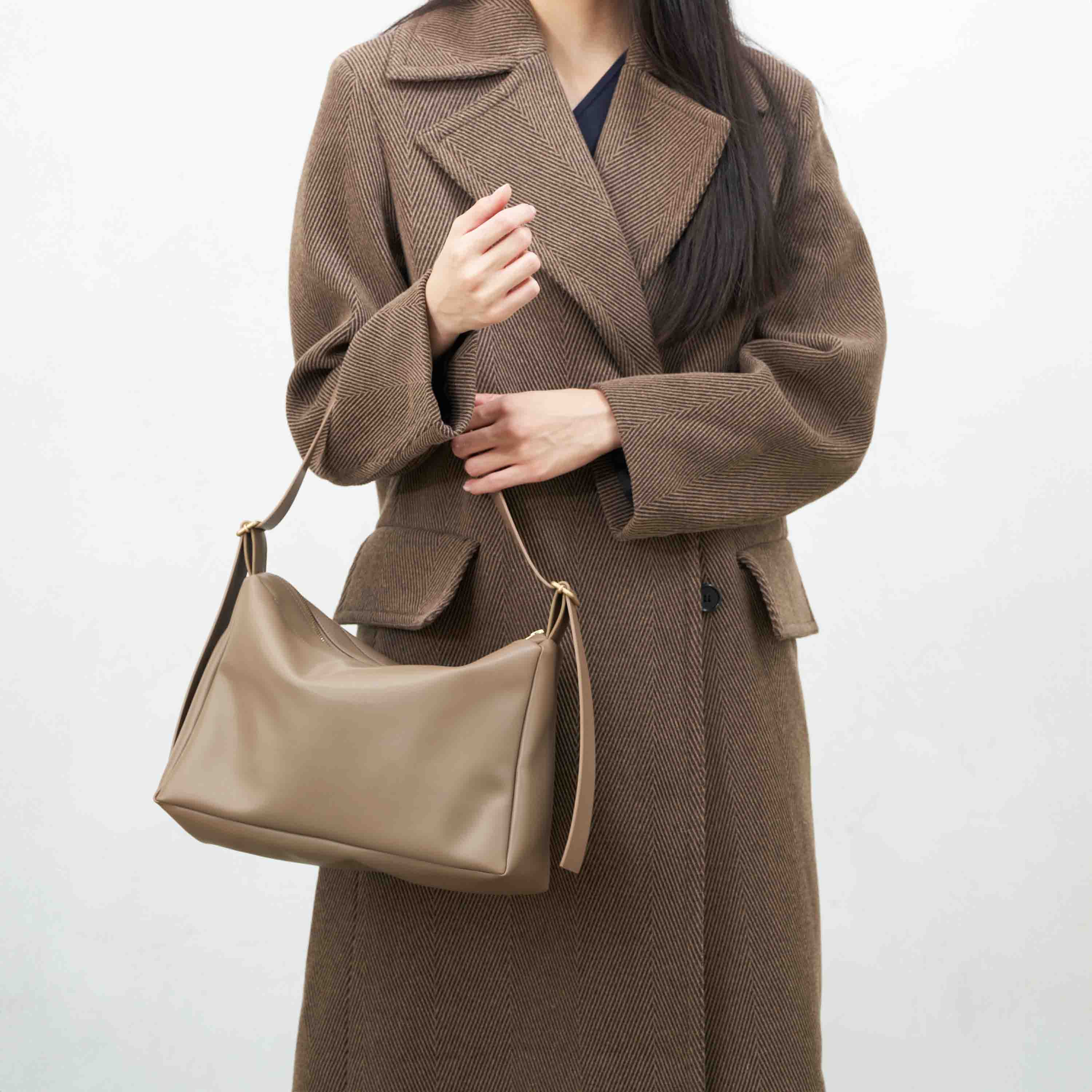 Oleatex Vegan Olive Leather Slouchy Shoulder Bag for Women - Eco-Friendly Mocha Brown Crossbody Purse | Perfect for Work, Travel & Everyday Use