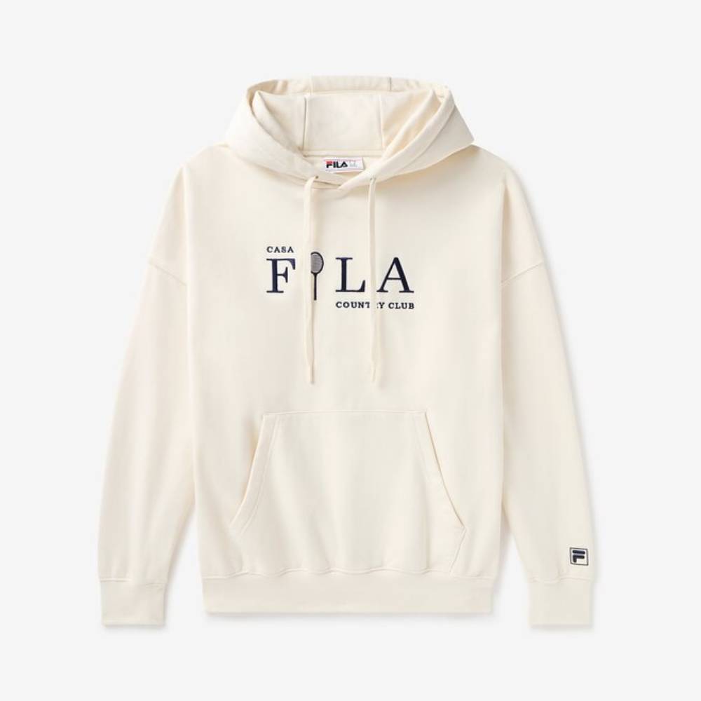 Fila Unisex Country Club Hoodie - Soft Cotton Pullover Sweatshirt for Men & Women (Gardenia White) | Casual Streetwear, Gym, Lounge Wear