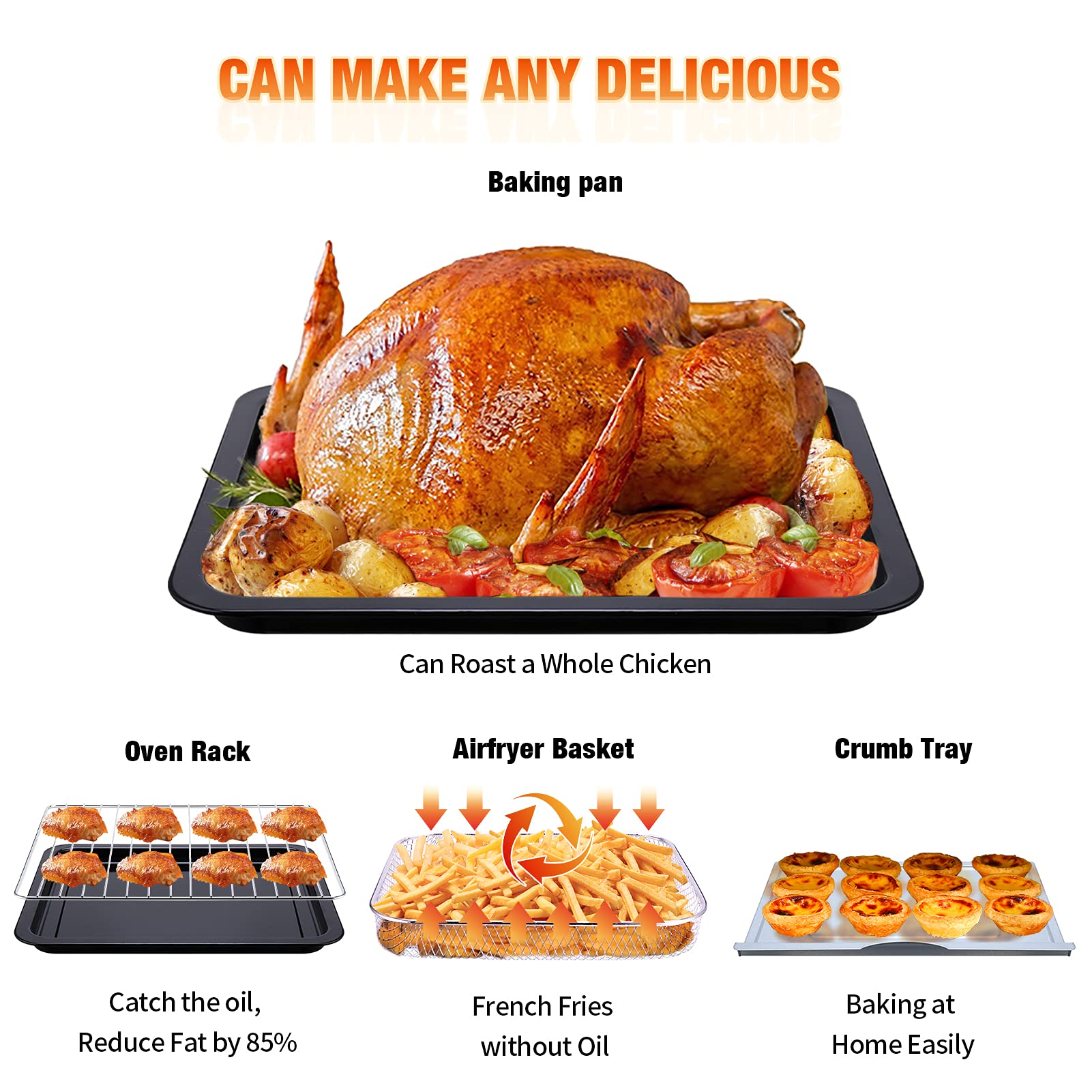 Geek Chef 26 QT Air Fryer Oven - Large Capacity Toaster Oven with Bake, Roast & Pizza Functions | 6-Slice Toaster | Stainless Steel Design | Easy to Use & Clean | Perfect for Family Cooking, Meal Prep & Healthy Air Frying
