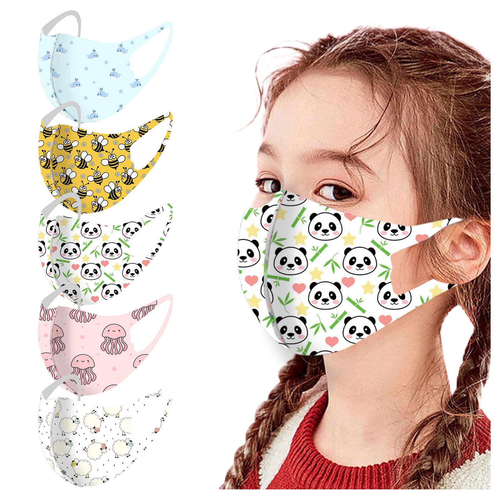 Dinosaur Cartoon Pattern Washable Cotton Face Masks for Kids - Breathable Bandanas for School, Halloween Costumes & Outdoor Activities