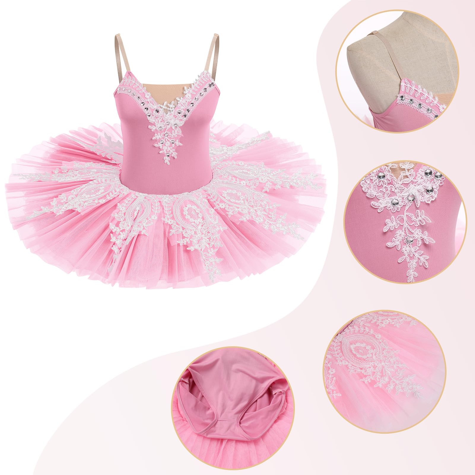 IBAKOM Women's Swan Lake Ballet Tutu Dress - Floral Lace Platter Leotard with Pancake Skirt for Ballerina Performance & Dance Competition | Perfect for Ballet Recitals, Theater Performances, and Dance Photography
