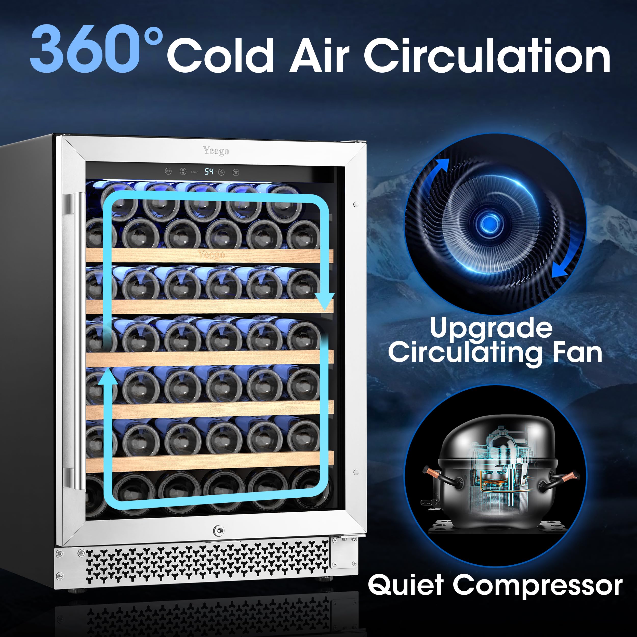 24 Inch Wine Cooler Refrigerator - 52 Bottle Capacity, Upgraded Compressor for Consistent Temperature, Low Noise & Fast Cooling, No Fog Design - Perfect for Home Bars, Restaurants, and Wine Cellars