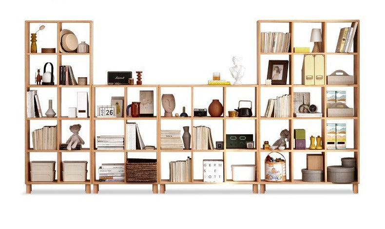 Solid Wood Bookshelf - Beech & Oak Bookcase with Free Combination - Perfect for Home Office, Living Room, and Library Storage