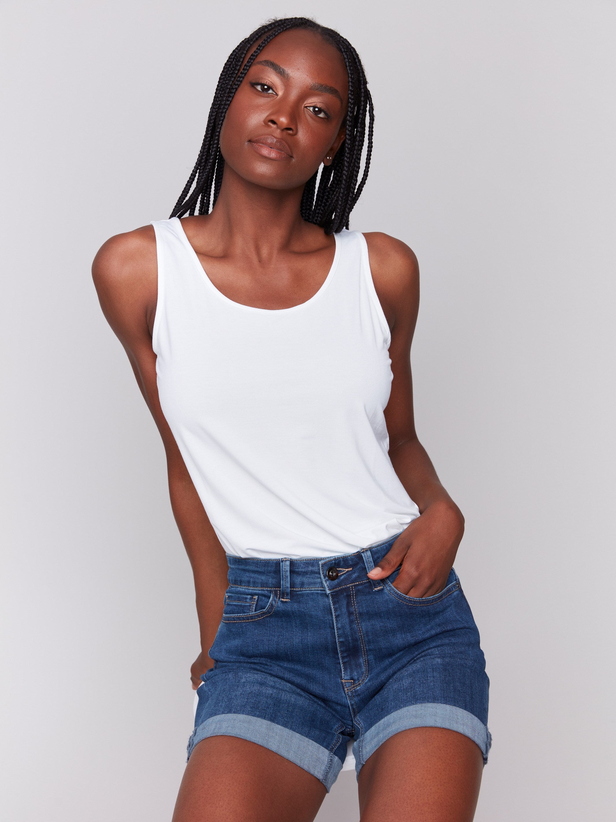 Rolled Cuff Denim Shorts for Women - Indigo Washed Distressed High Waist Jean Shorts | Perfect for Summer, Beach, and Casual Outfits