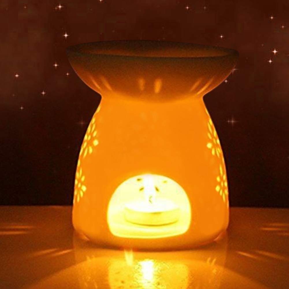 Ceramic Tealight Candle Holder & Essential Oil Burner - Aromatherapy Diffuser with Floral Design for Home Decor, Bedroom, Living Room & Relaxation - Perfect for Meditation, Spa Nights and Romantic Ambiance