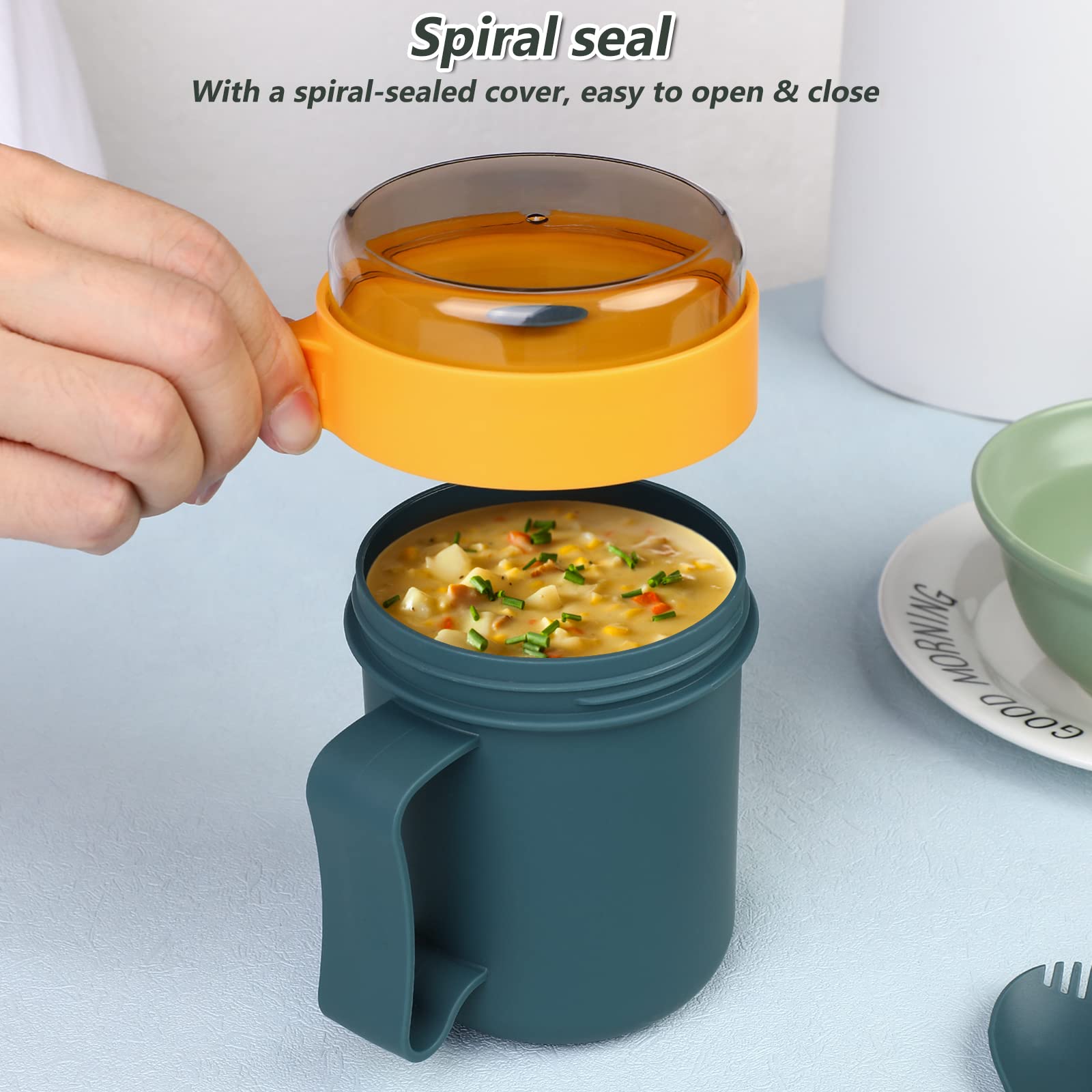 **Cabilock Insulated Soup Mug with Lid & Spoon - 16oz Microwave Safe Food Flask, Thermos for Hot/Cold Beverages - Perfect for Breakfast, Soup, Noodles, Cereal, Coffee, Office Lunch & Outdoor Camping (Blue)**